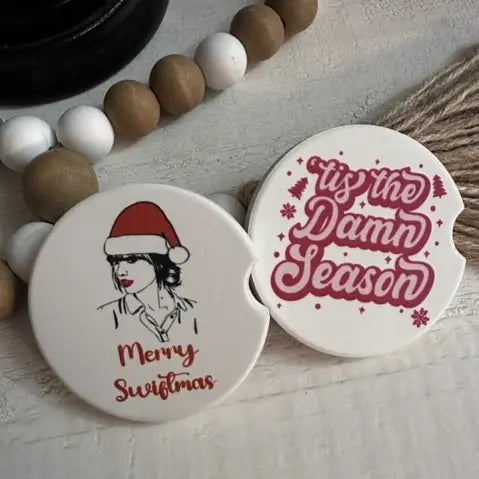 Merry Swiftmas Tis the Damn Season Ceramic Car Coaster
