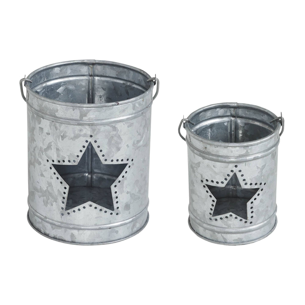 Rustic Galvanized Star Candle Pails Set of 2