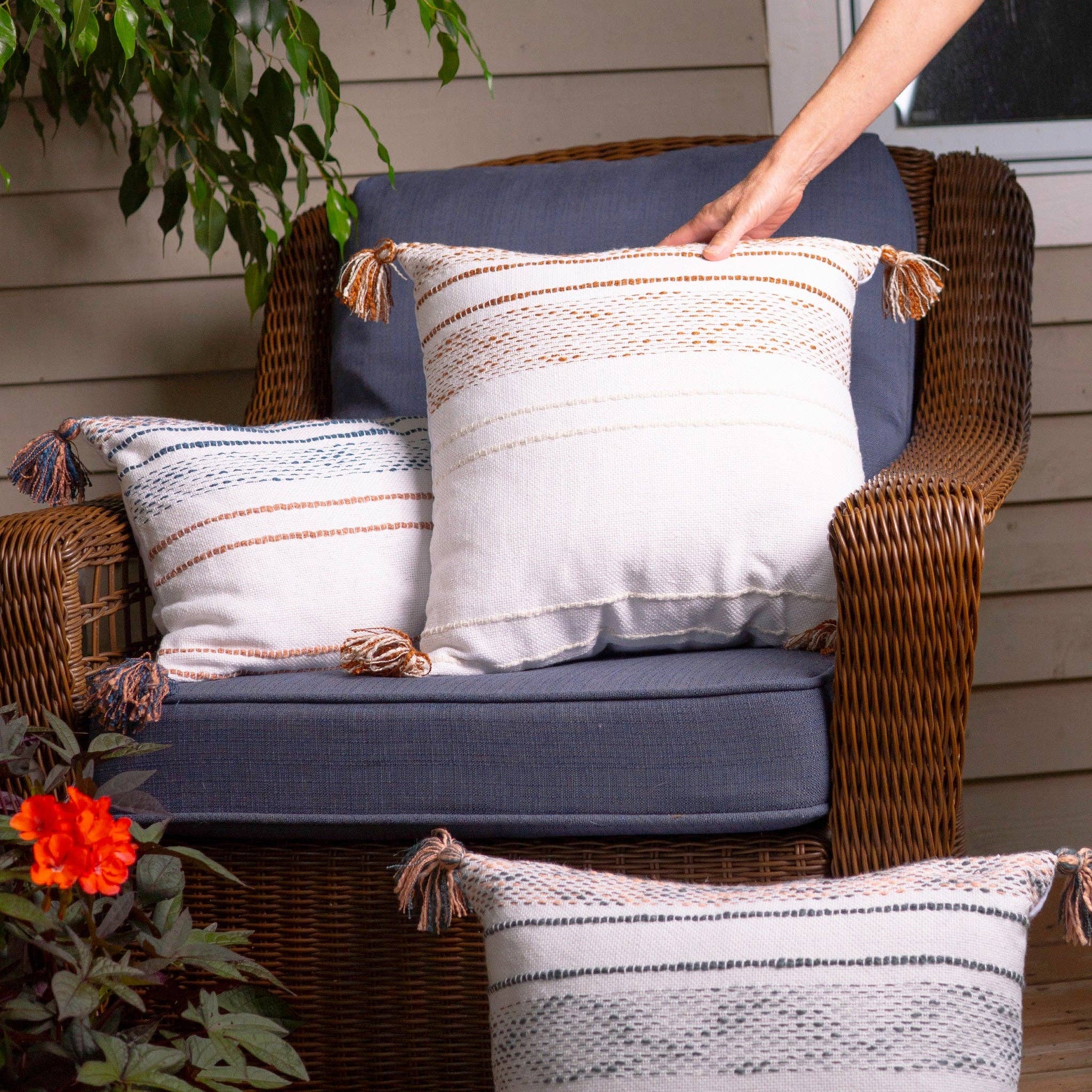 Tylanne 18X18" Handwoven Recycled Outdoor Throw Pillow