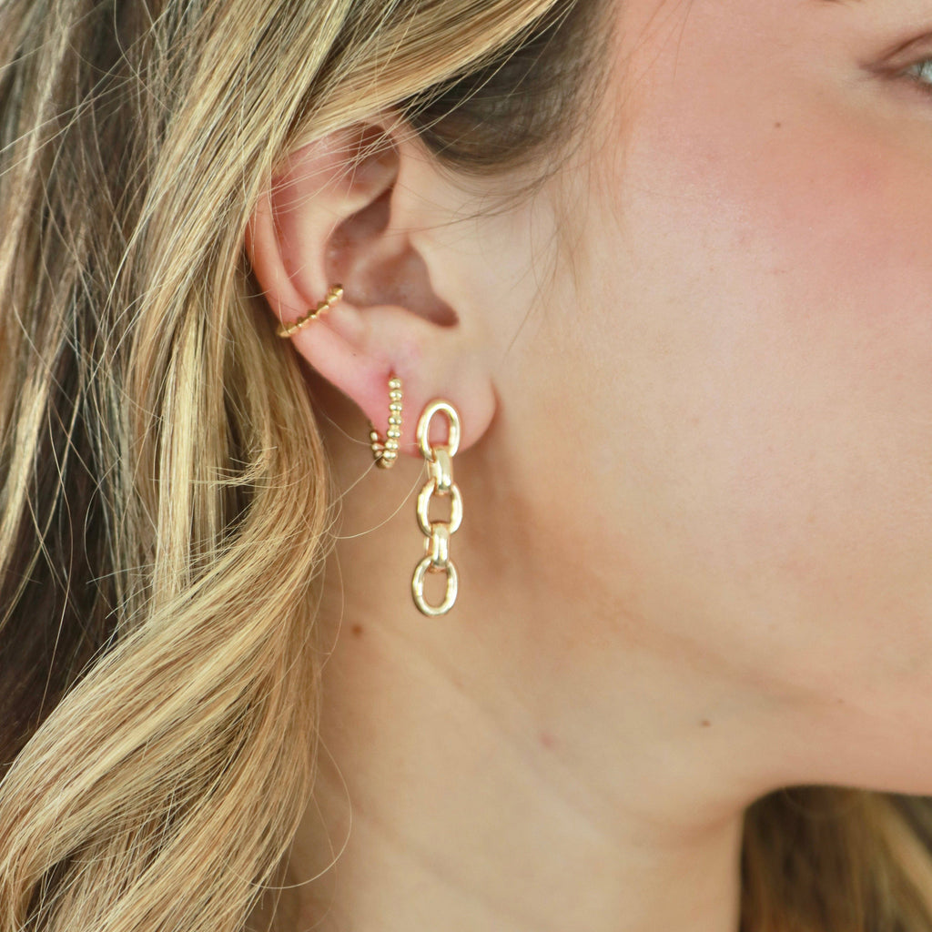 Small Beaded Hoop Huggies Earrings - Gold