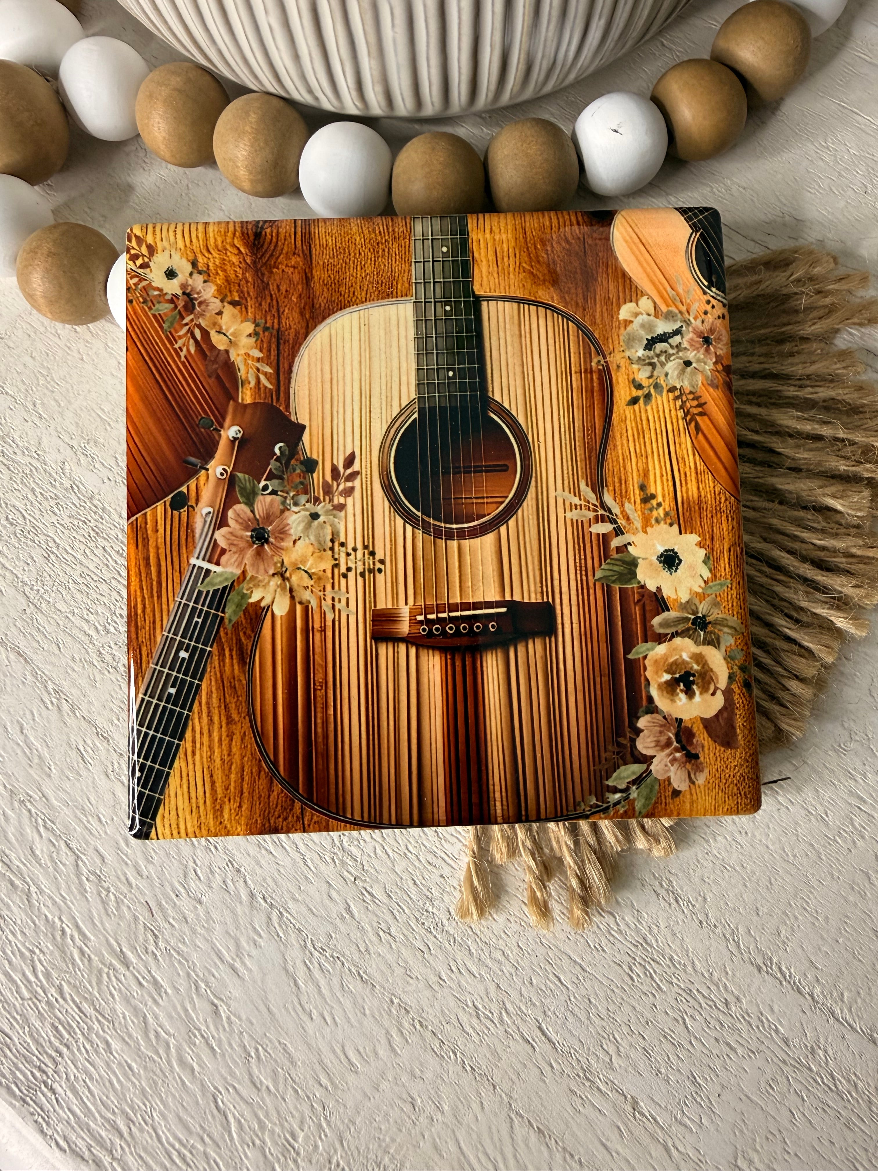Boho Guitar Ceramic Coasters