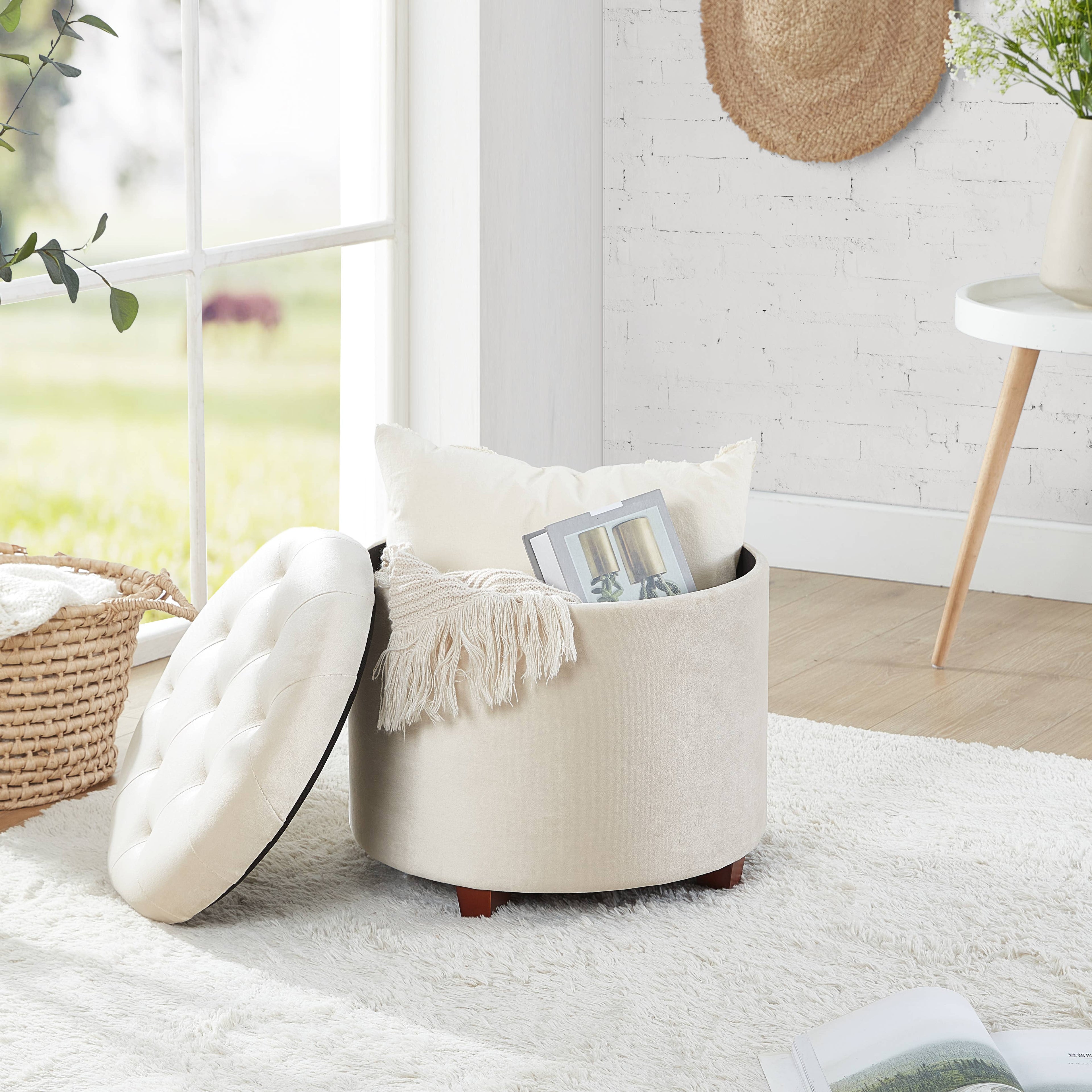 Donovan Round Tufted Storage Ottoman