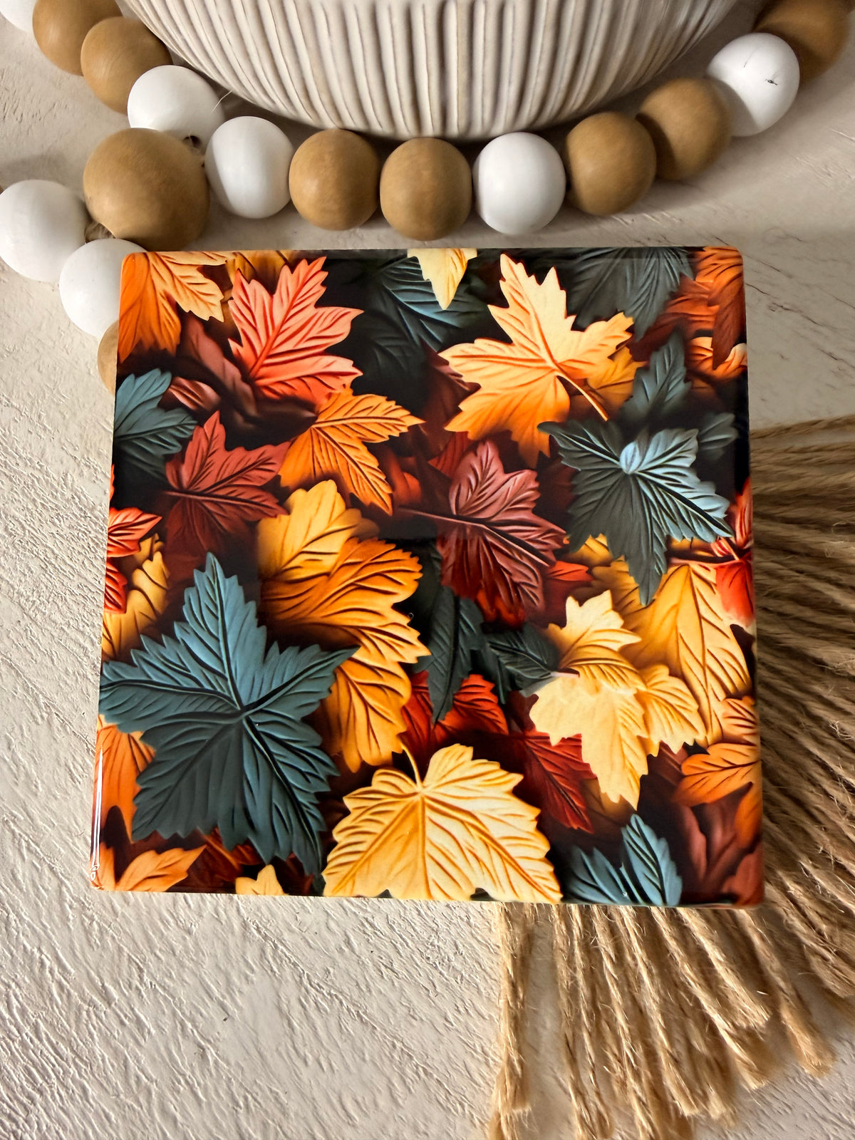 Clay Fall Leaves Ceramic Coaster