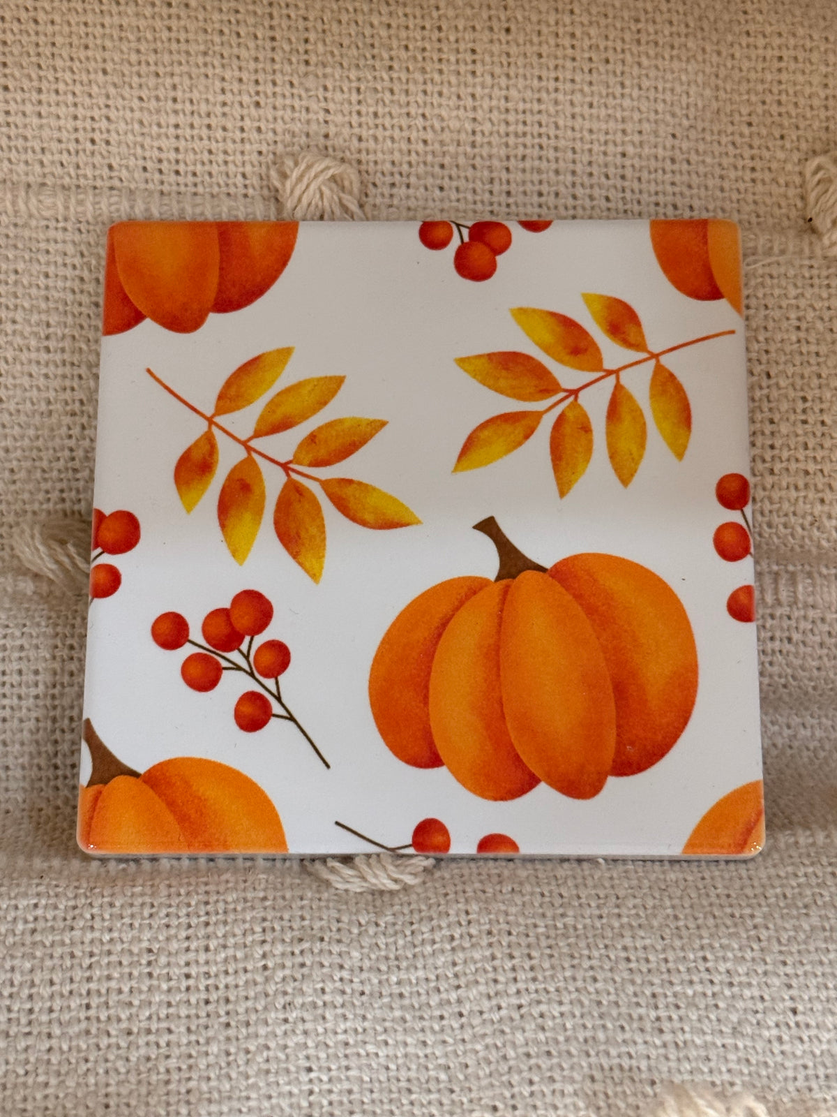 Fall Leaves & Pumpkins Ceramic Coaster