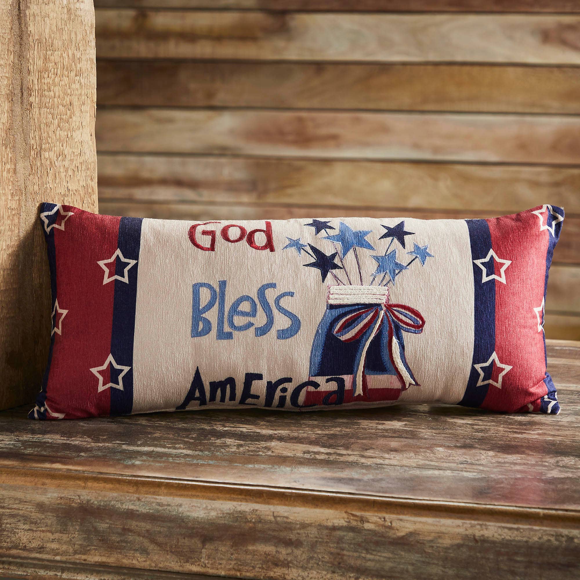 Americana Embroidered Mason Jar Stars Pillow 12x28