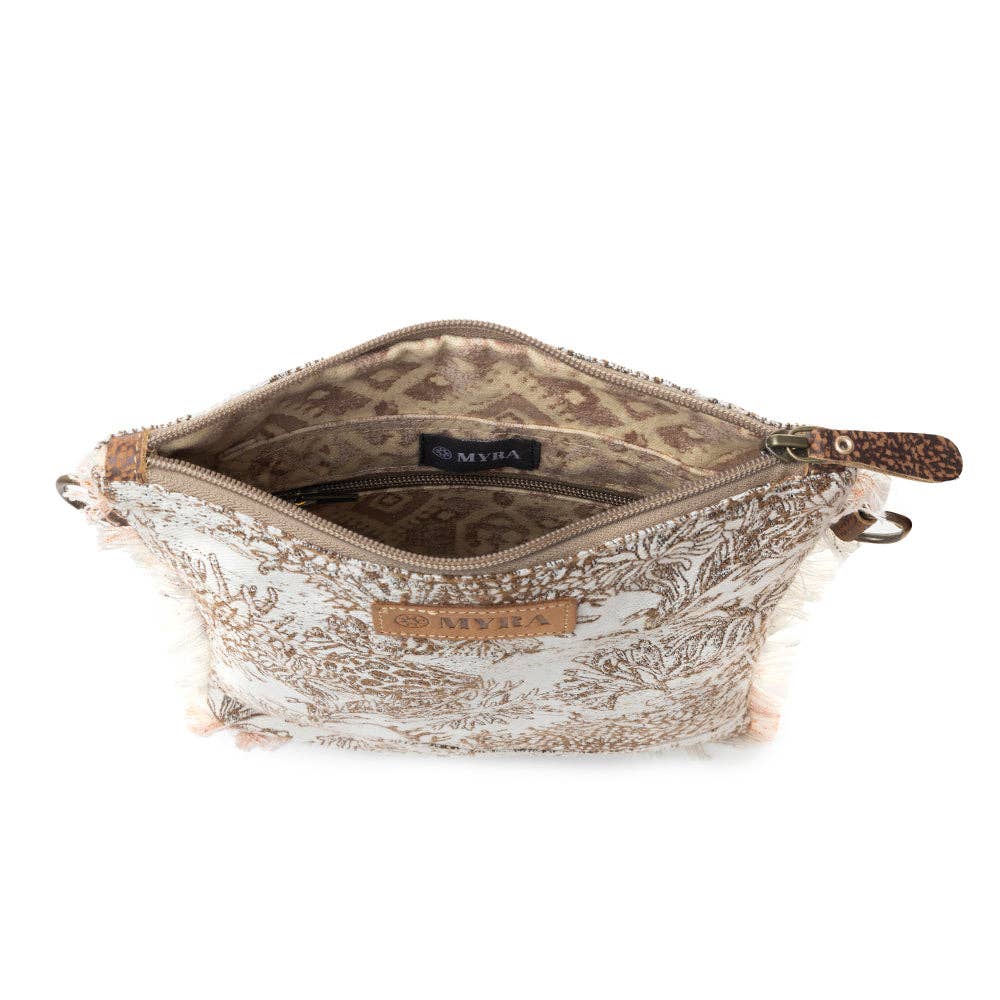 Loom Tapestry vintage Crossbody Myra Bag for Women in white with fringe detail