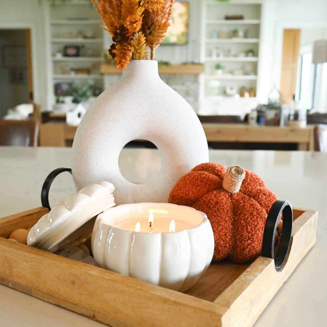 Fall Ceramic Pumpkin 16 oz: Rake, Pile, Leap! Candle