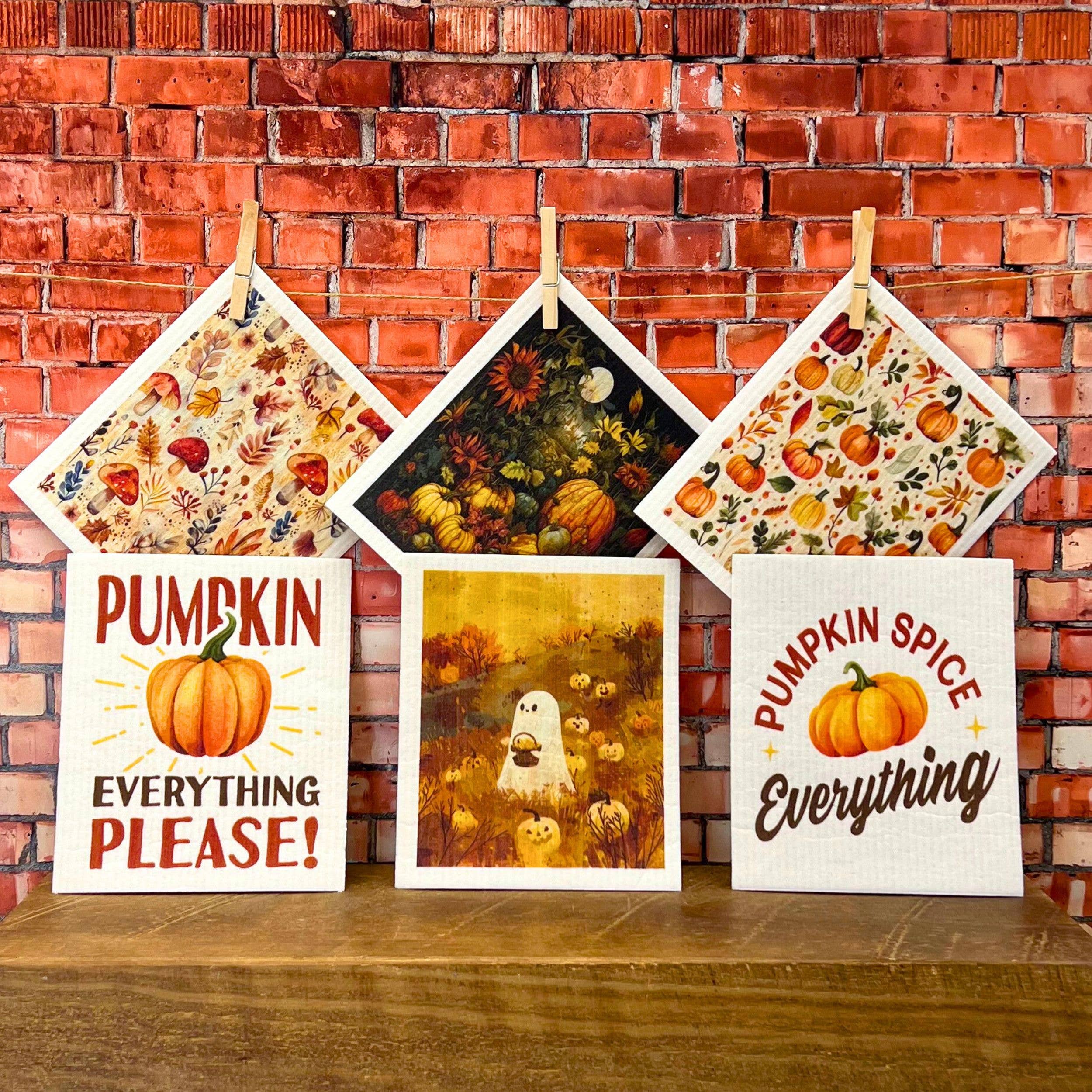 Pumpkins & Autumn Leaves Swedish Dishcloth - Fall Kitchen