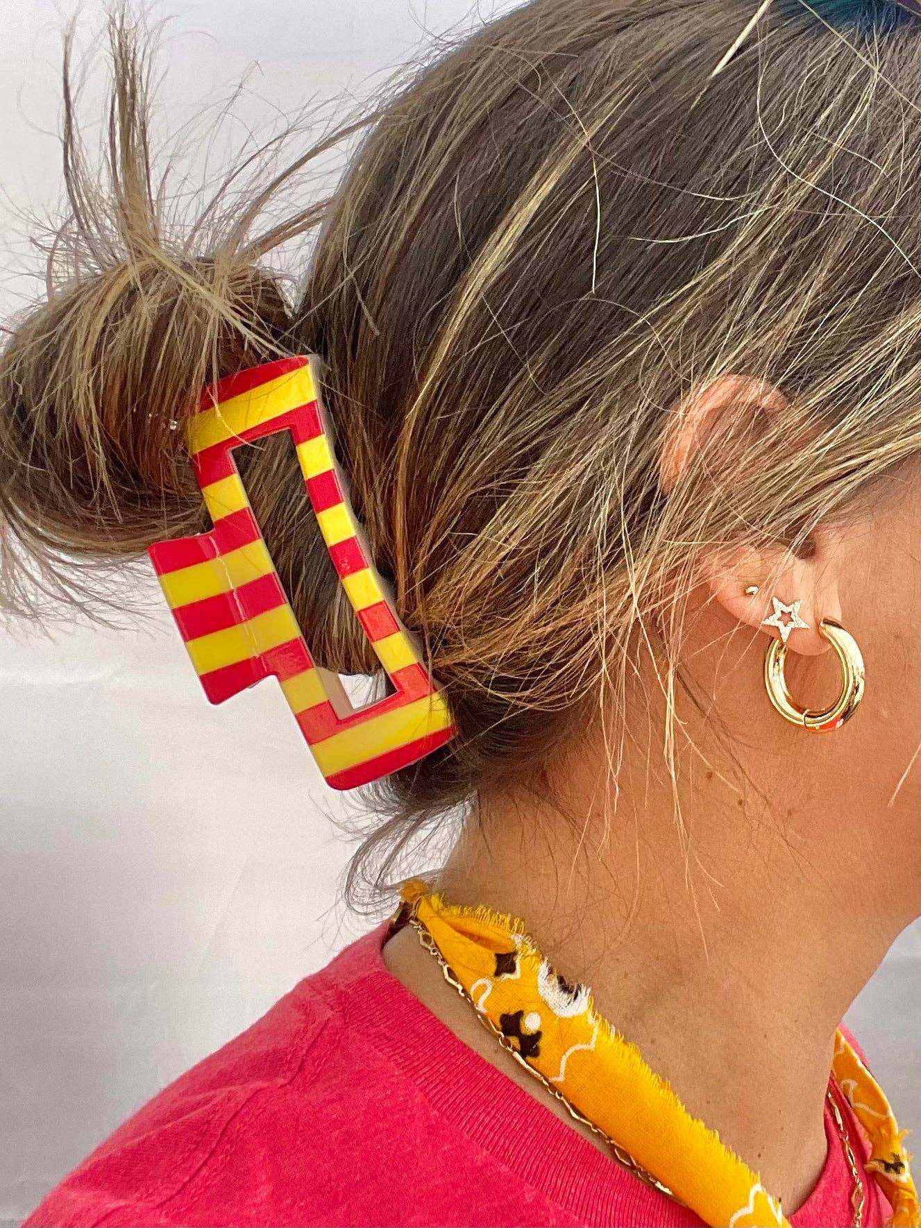 Red and Yellow Striped Claw Hair Clip