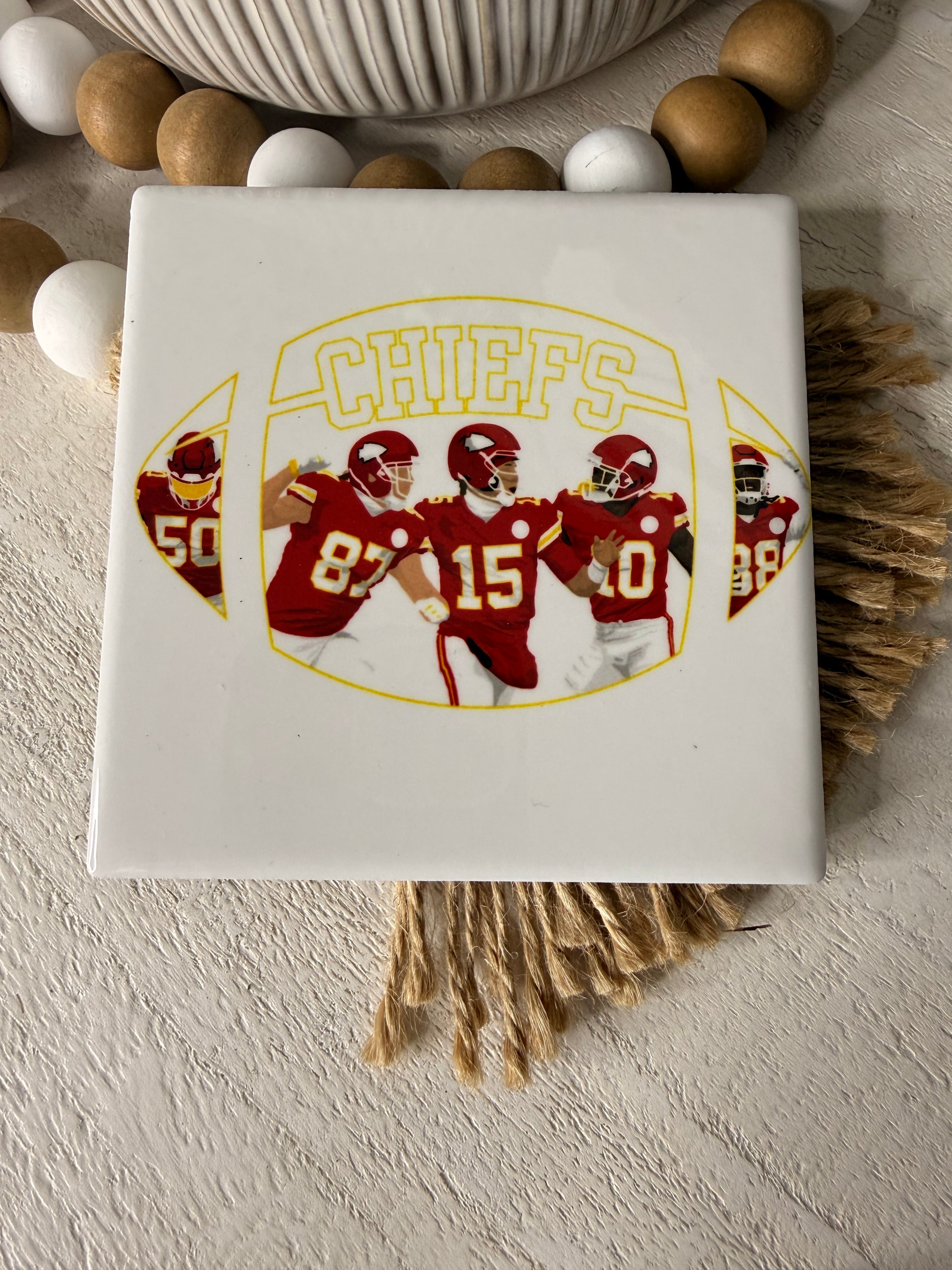 Chiefs Players Football Outline Addict Ceramic Coaster