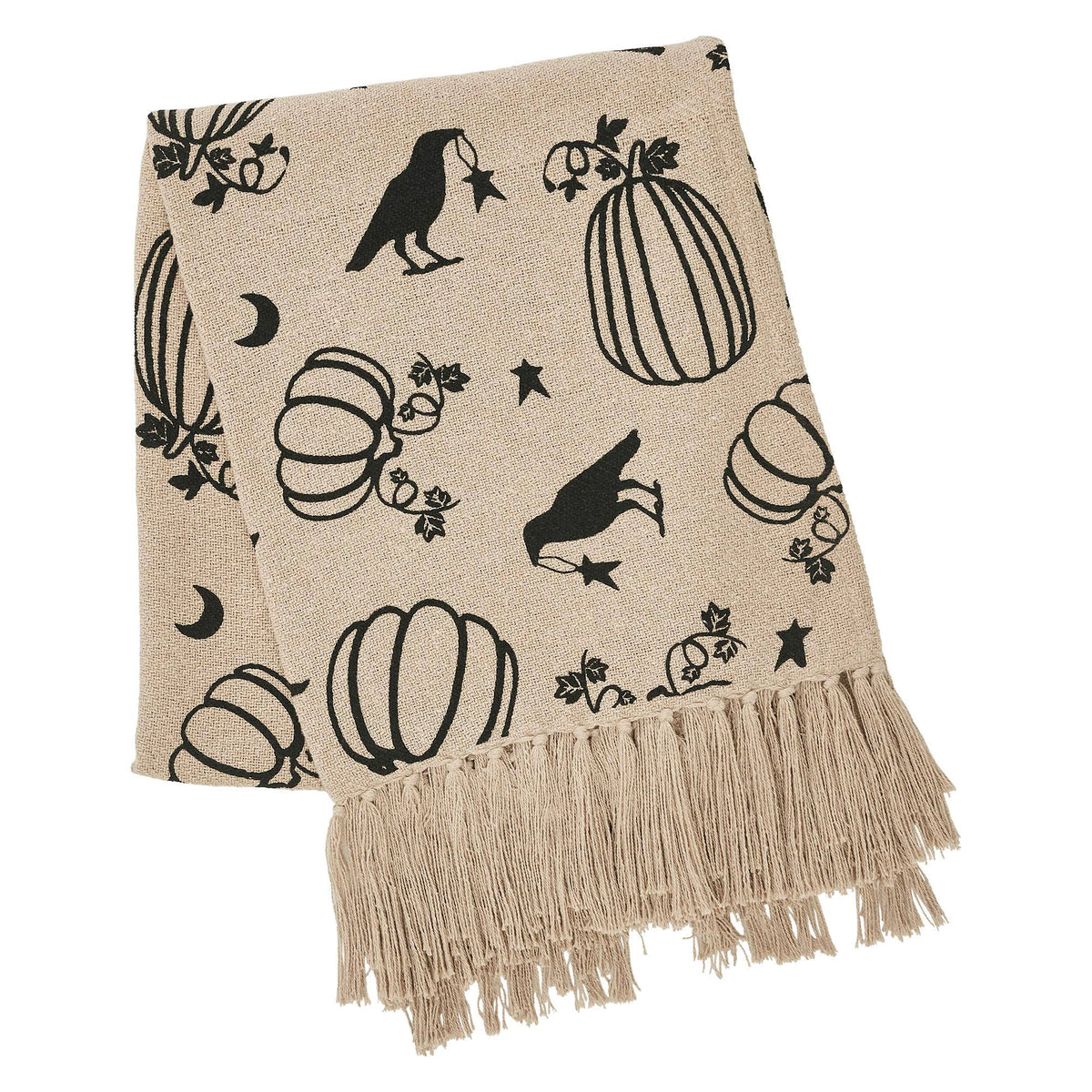 Raven Harvest Farmhouse Black Tan Plaid Woven Cotton Throw Blanket 50x60