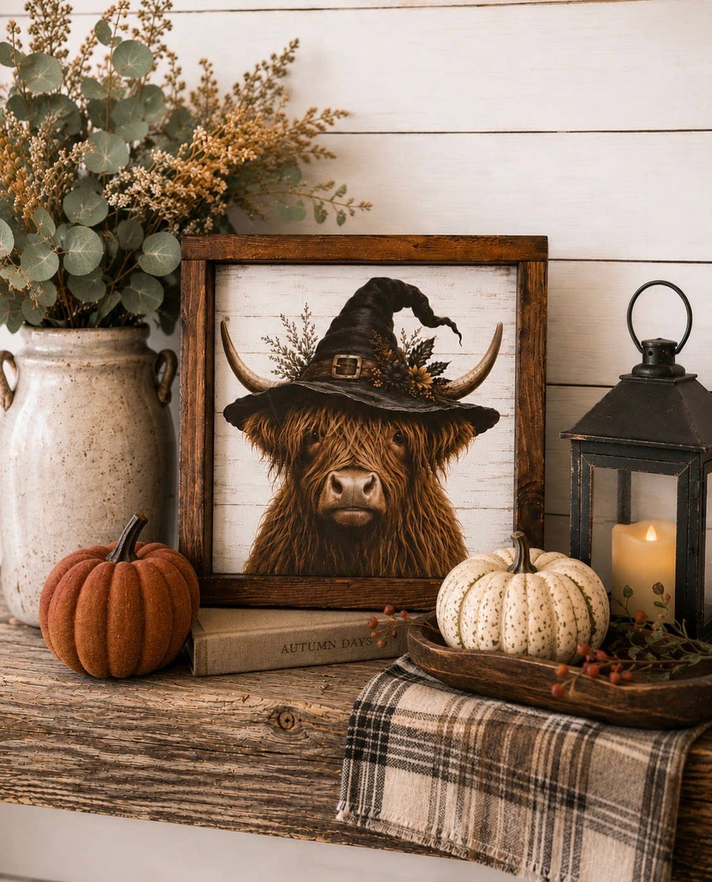Halloween Highland Cow Framed Fall Wood Sign