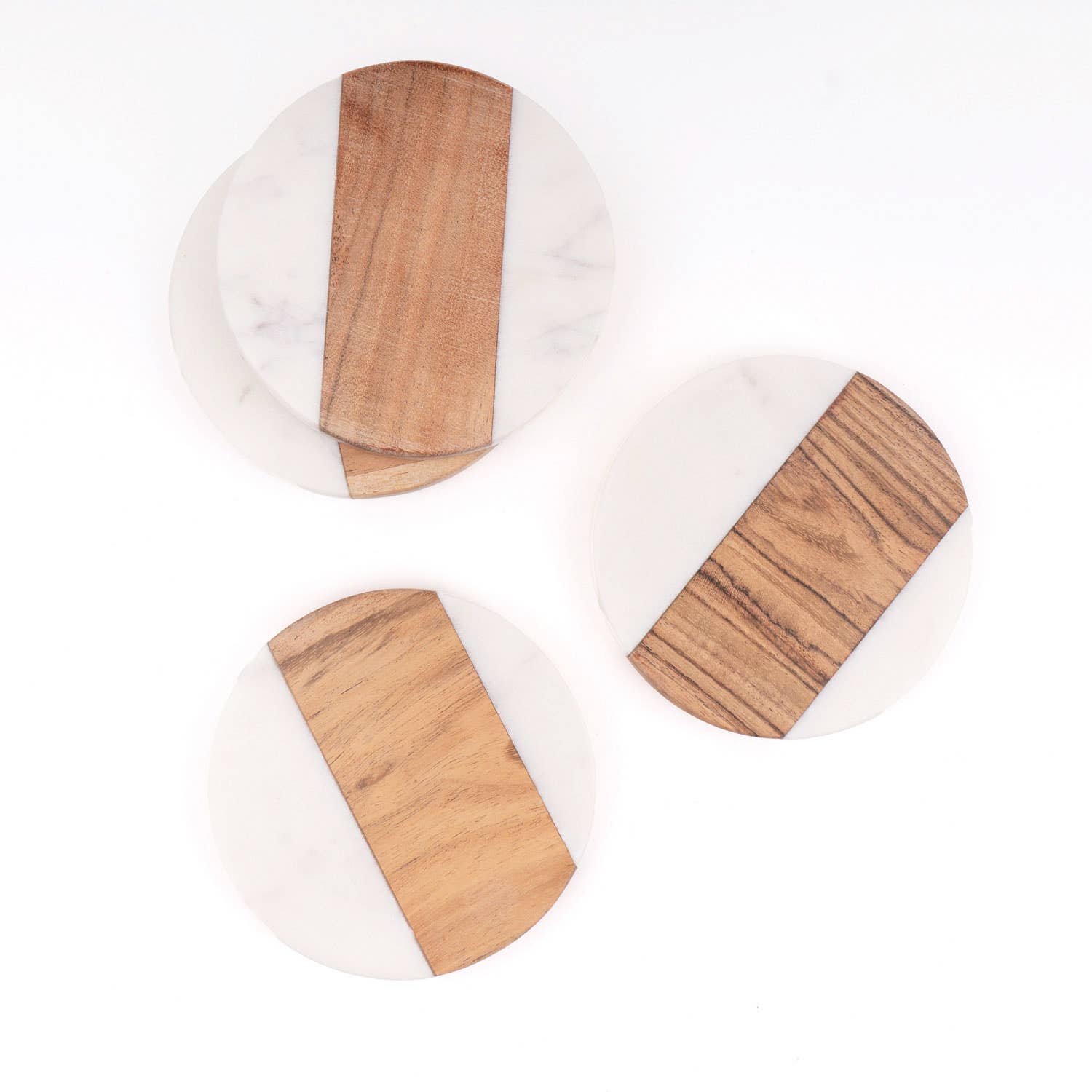 Marble & Wood Round Coaster Set