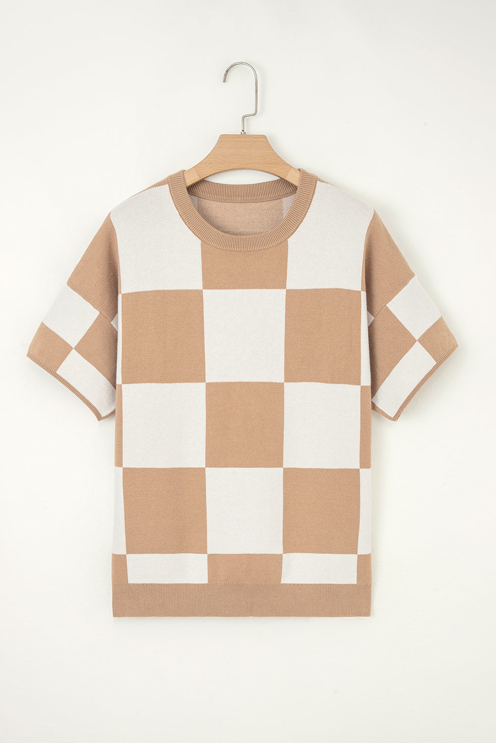 Black Checkered Pattern Loose Drop Shoulder Half Sleeve Sweater