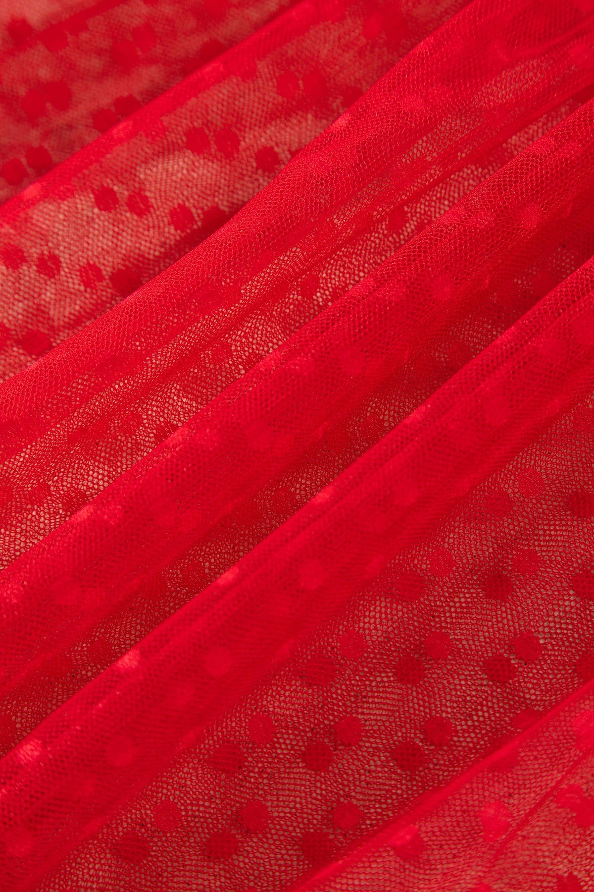 Fiery Red Tiered Tulle Smocked Bodice Puff Sleeve Dress