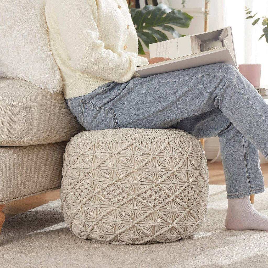 Cotton Macrame Braid Pouf Ottoman