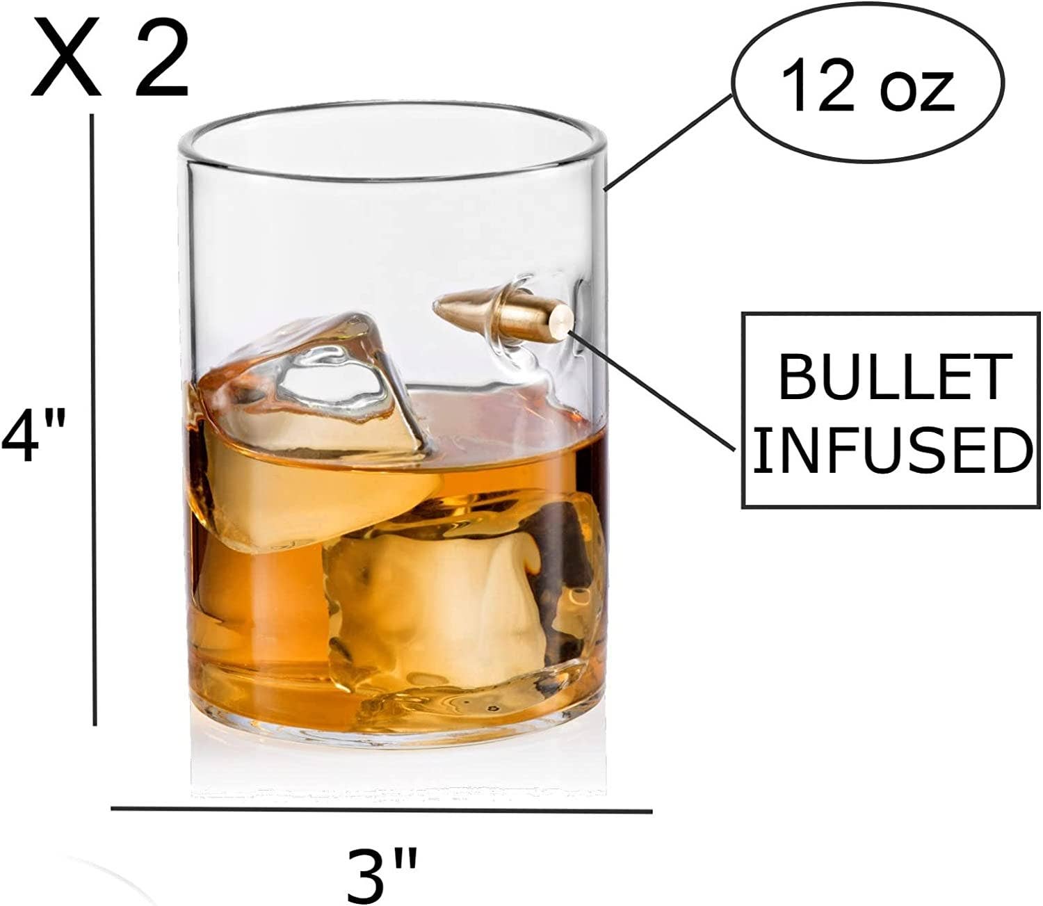 Unique Bullet Whiskey Glass Cool Drinking Glasses 12 oz