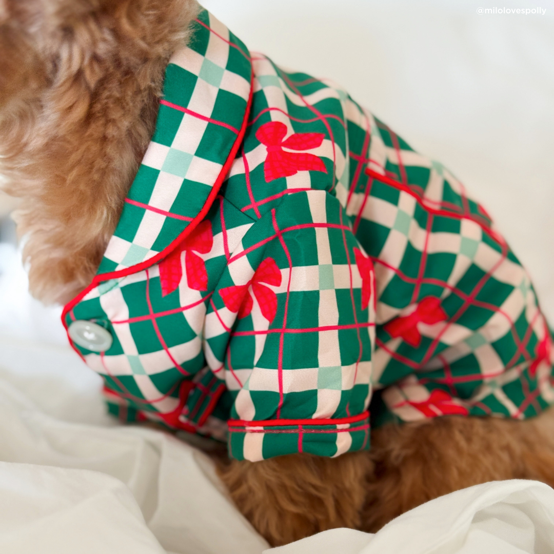 Howliday Bows Dog Pajamas + Human Eye Pillow