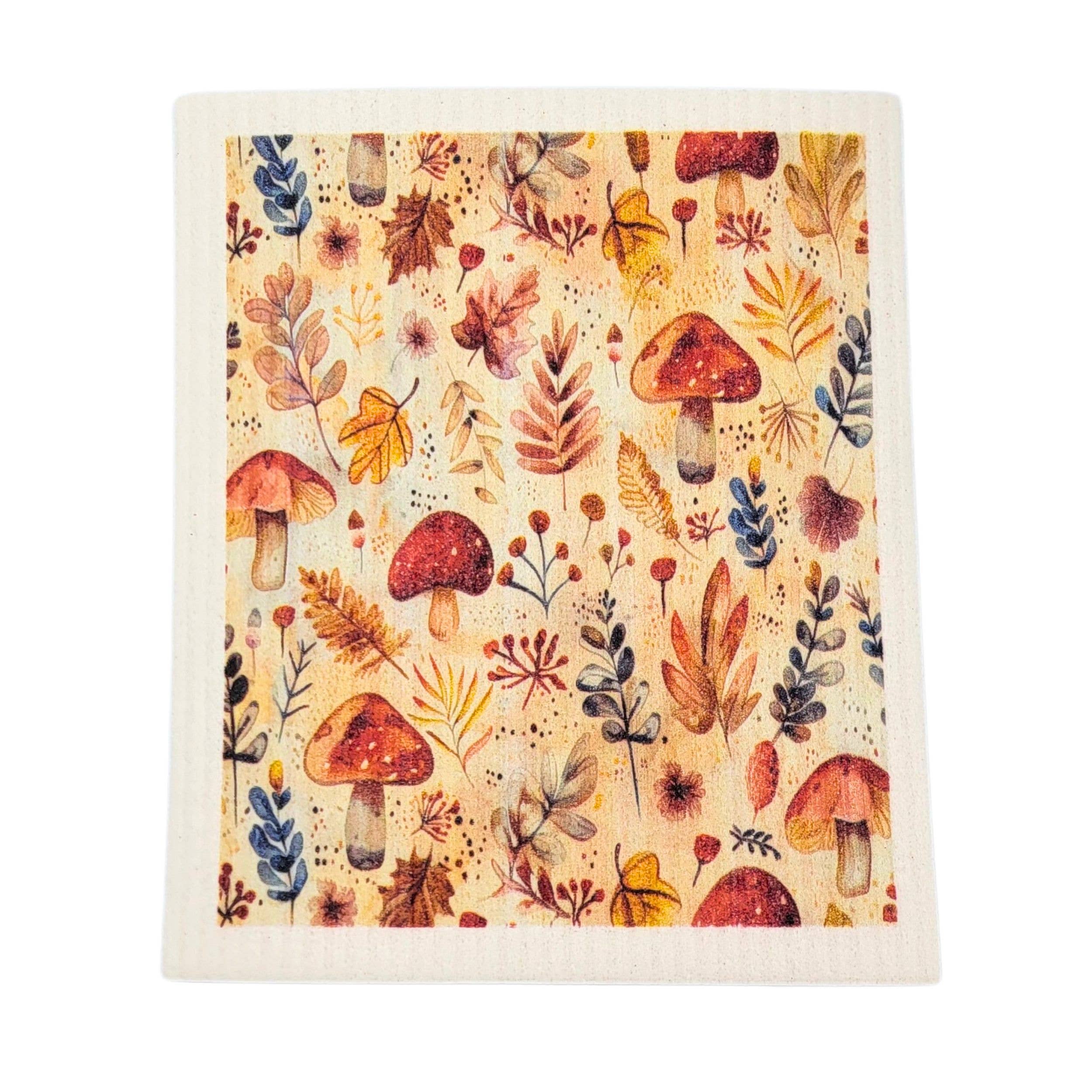 Fall Harvest Mushrooms Swedish Dishcloth - Fall Kitchen