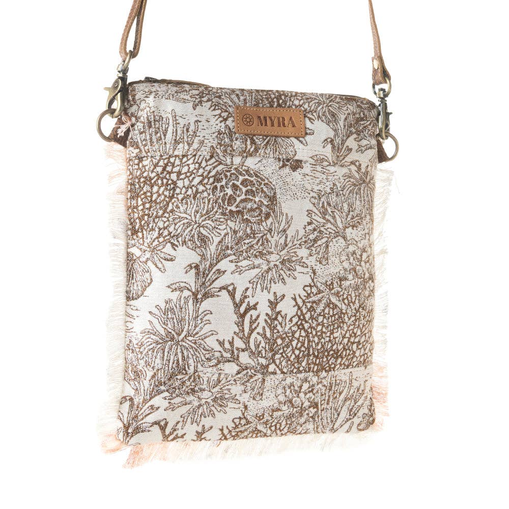 Loom Tapestry vintage Crossbody Myra Bag for Women in white with fringe detail