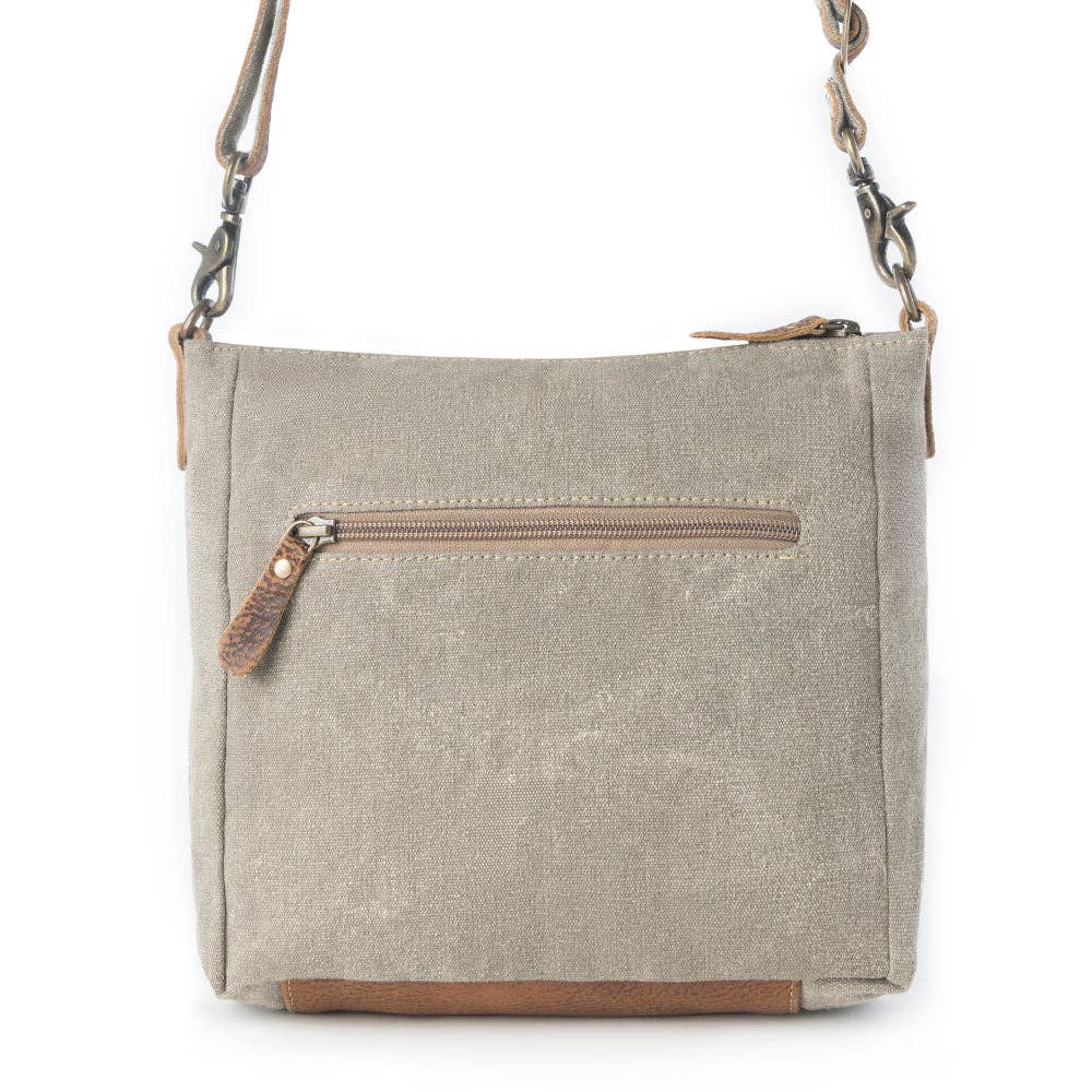 Damask Trail Vintage Crossbody Myra Bag for Women in sage with print detail