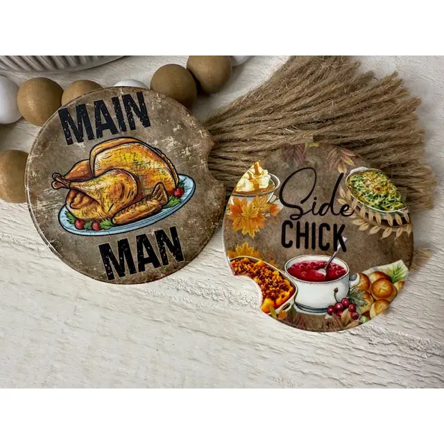 Main Man Side Dish Thanksgiving Ceramic Car Coaster