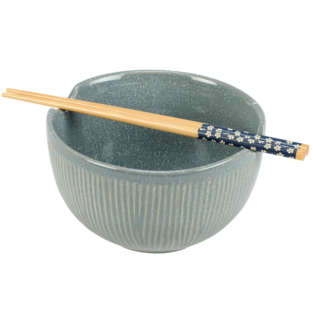 Ribbed Blue Ramen Bowl Set