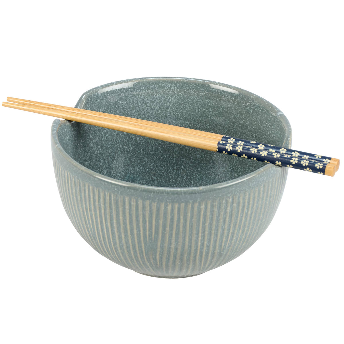 Ribbed Blue Ramen Bowl Set