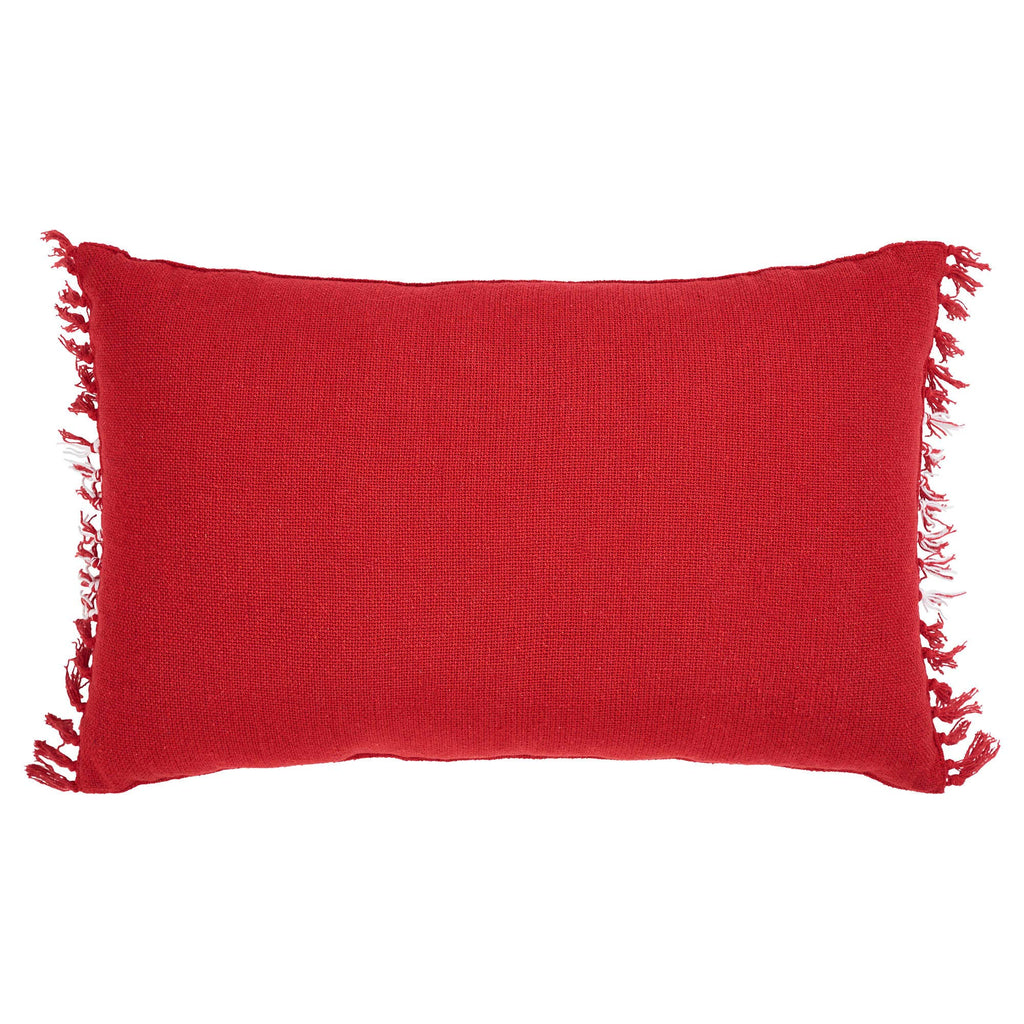 Eston Red White Plaid Pillow Fringed 14x22