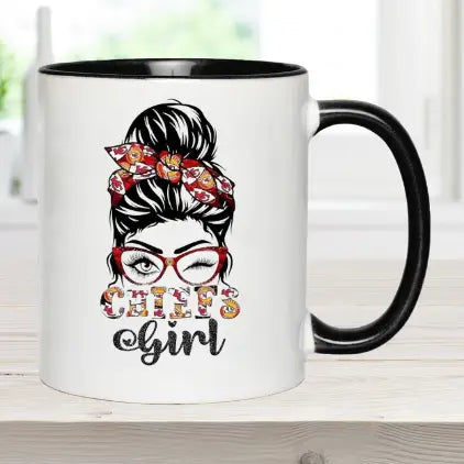 Kansas City Chiefs Girl Messy Bun Coffee Mug