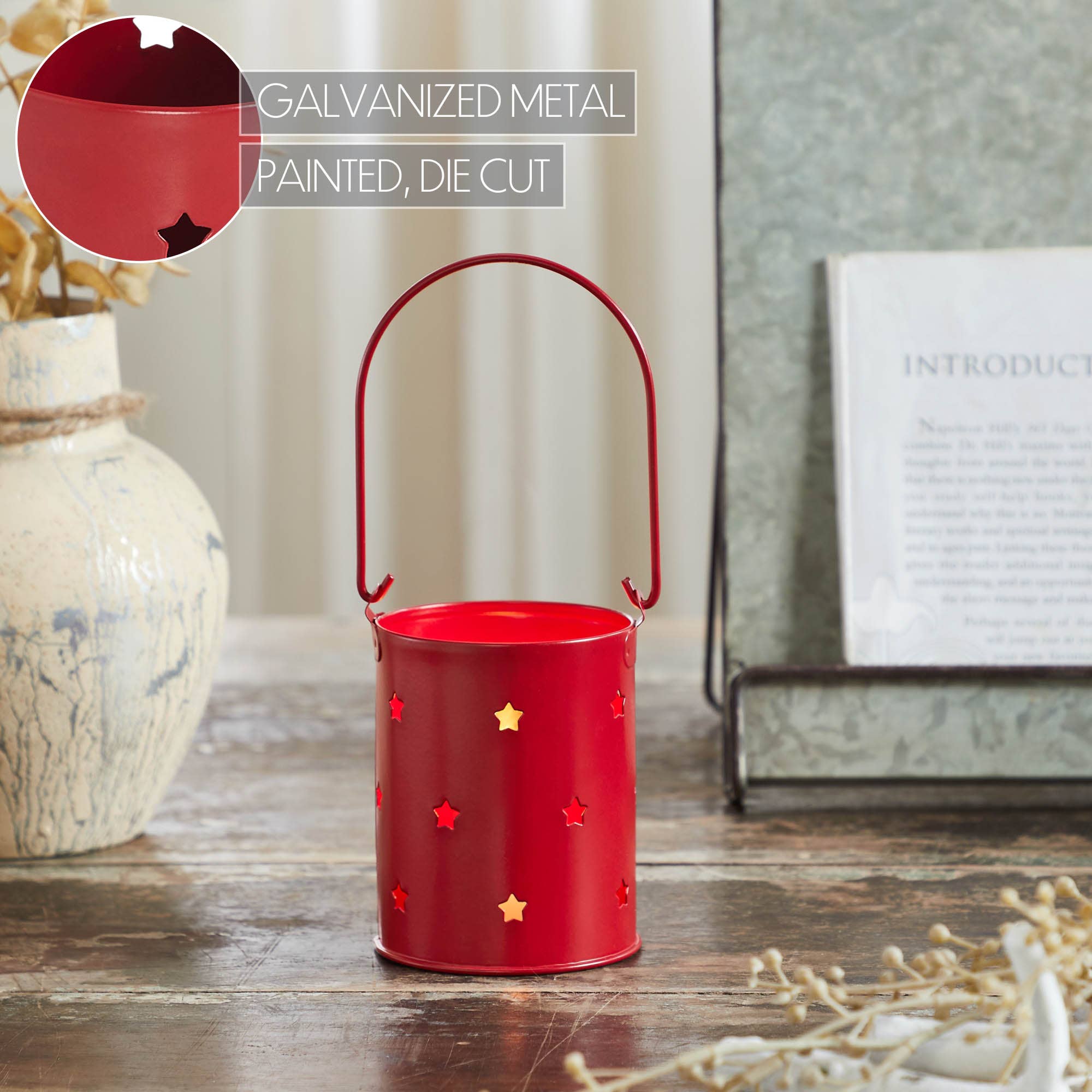 Starry Night Red Metal Candle Holder 3.75x3x3