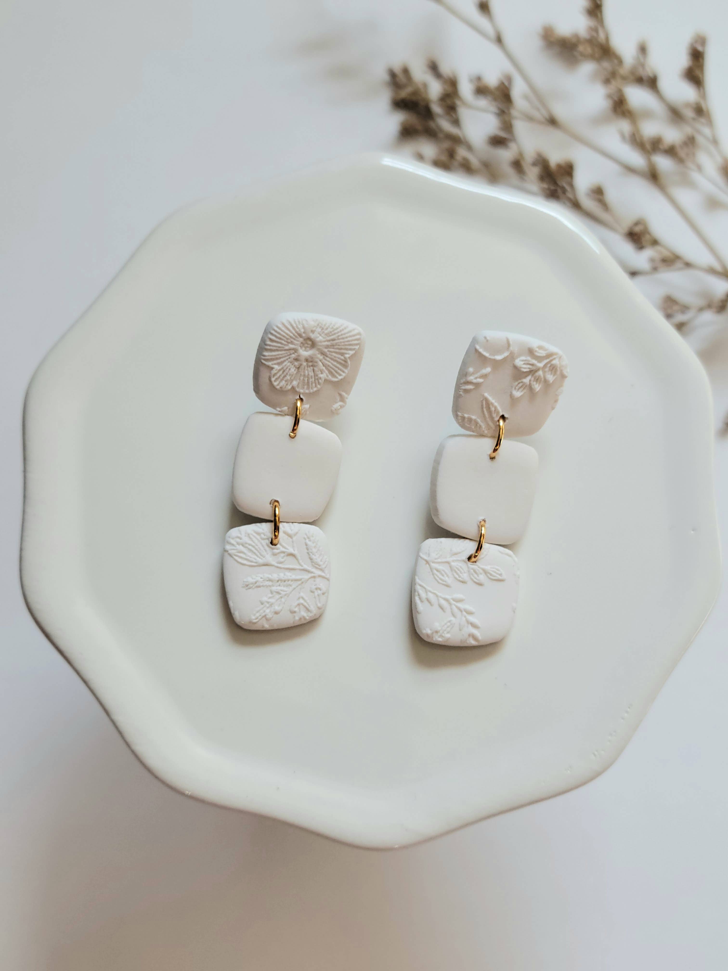 The Triple Square Dangles- Polymer Clay Earrings