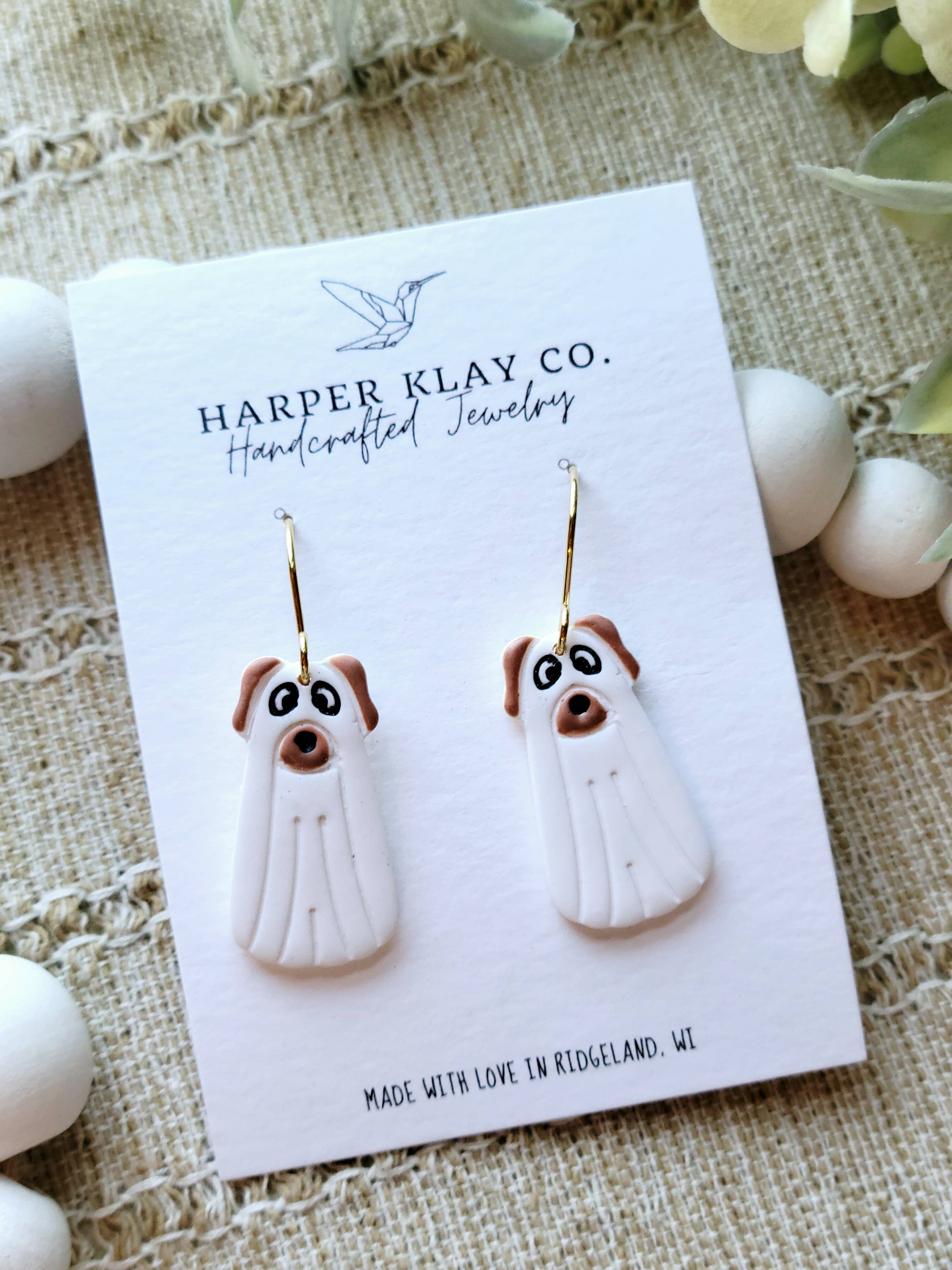The Ghost Dog Set-Polymer Clay Dangle Earrings