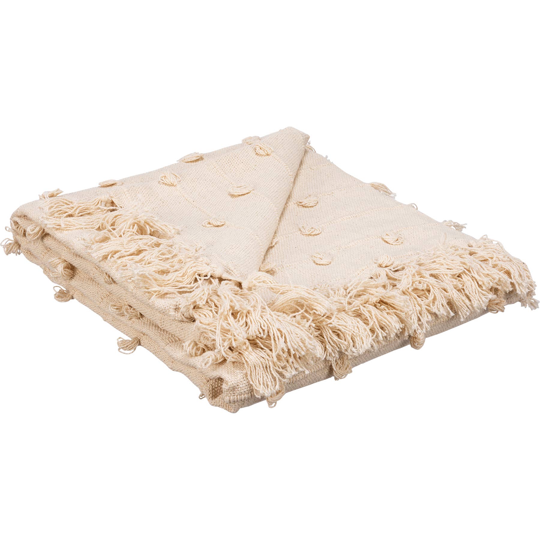 Cream Poms Throw Blanket