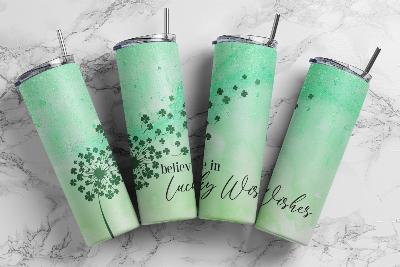 Shamrock Believe in Lucky Wishes 20oz Skinny Tumbler