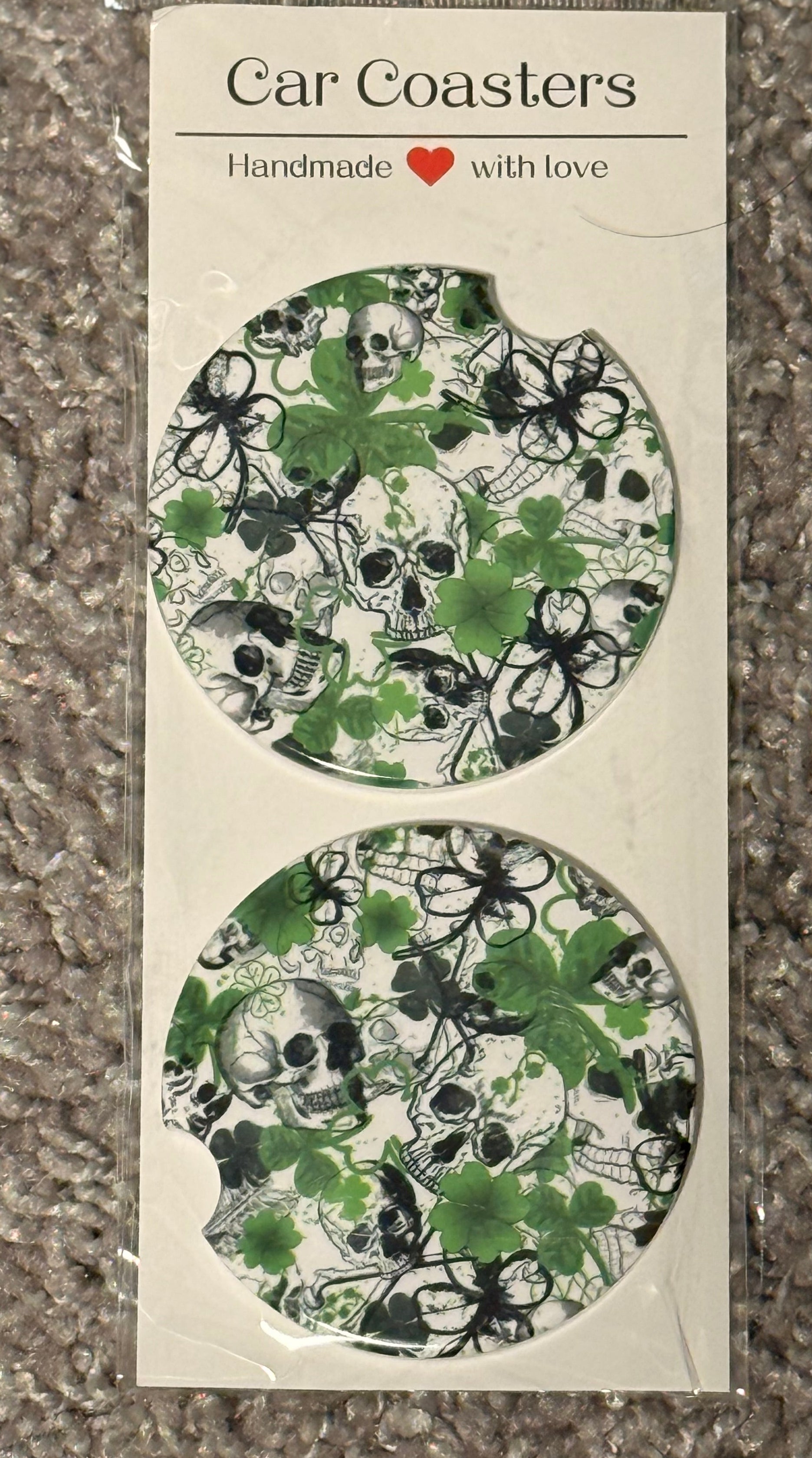 Skulls & Shamrocks Ceramic Car Coaster