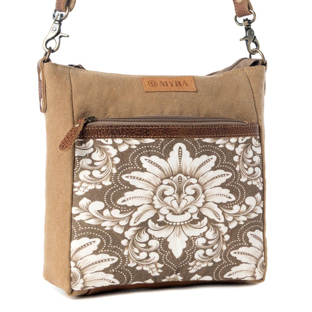 Crestbloom Vintage Crossbody Myra Bag for Women in olive with print detail