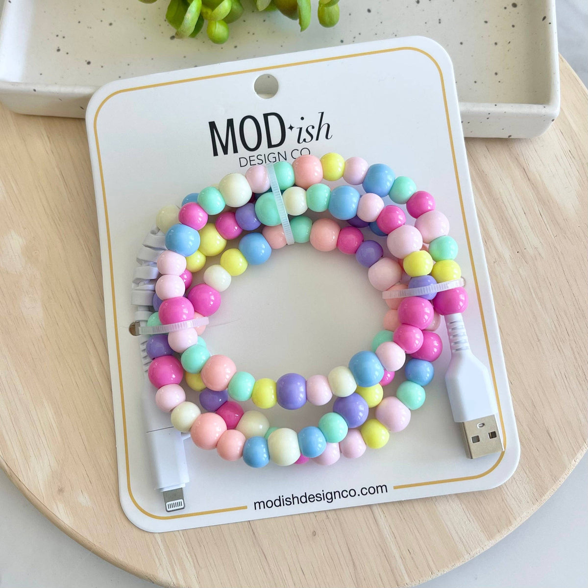 Beaded Phone Charger - Pastel Rainbow