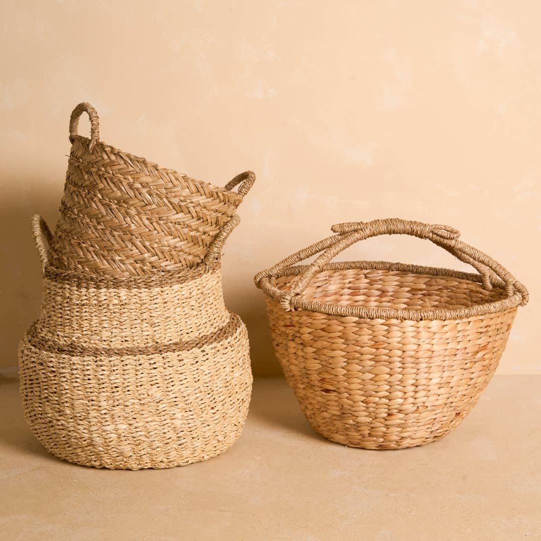 Large Seagrass And Palm Leaf Belly Basket