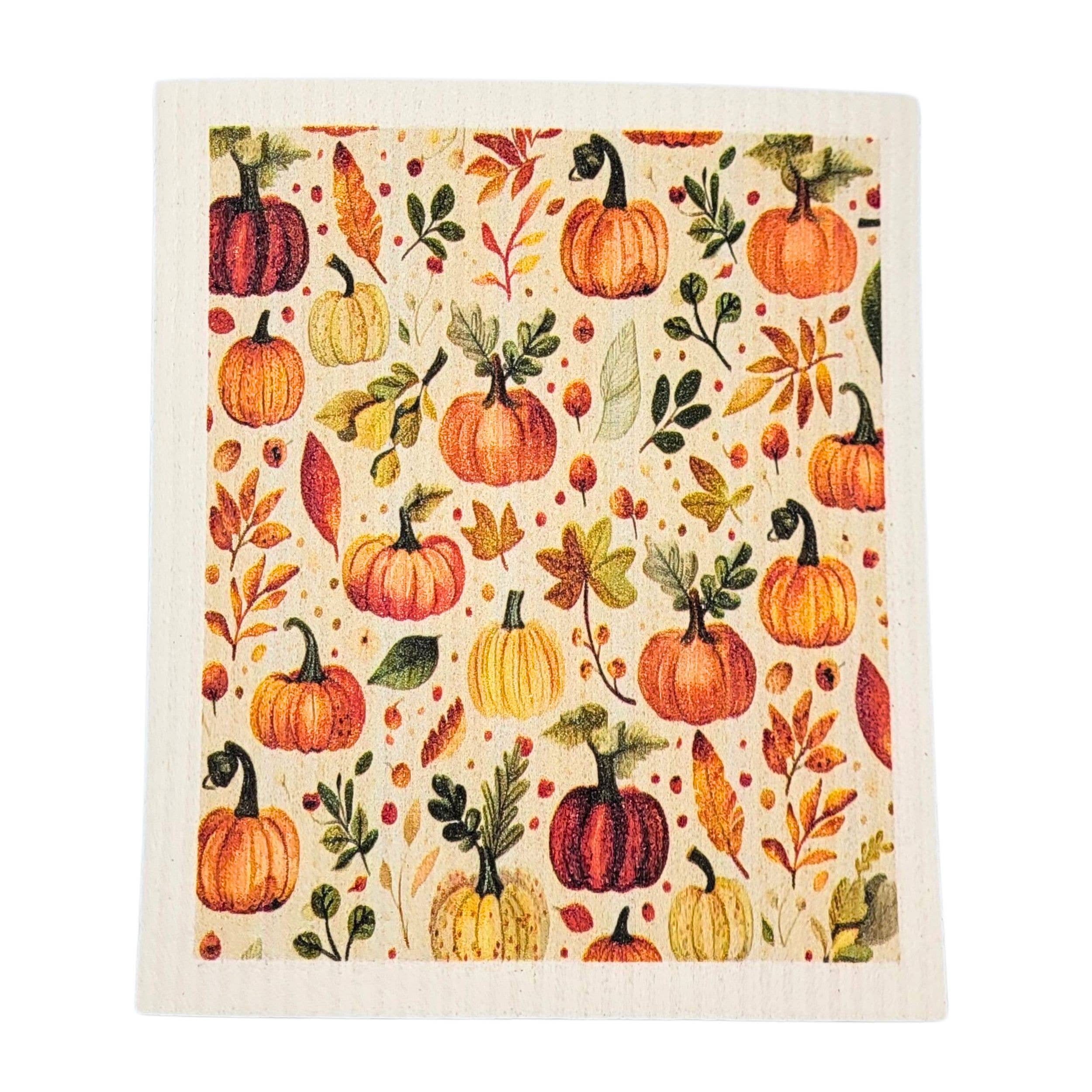 Pumpkins & Autumn Leaves Swedish Dishcloth - Fall Kitchen