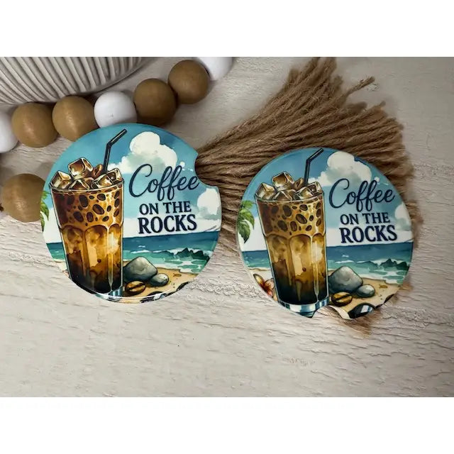 Coffee on the Rocks Ceramic Car Coaster