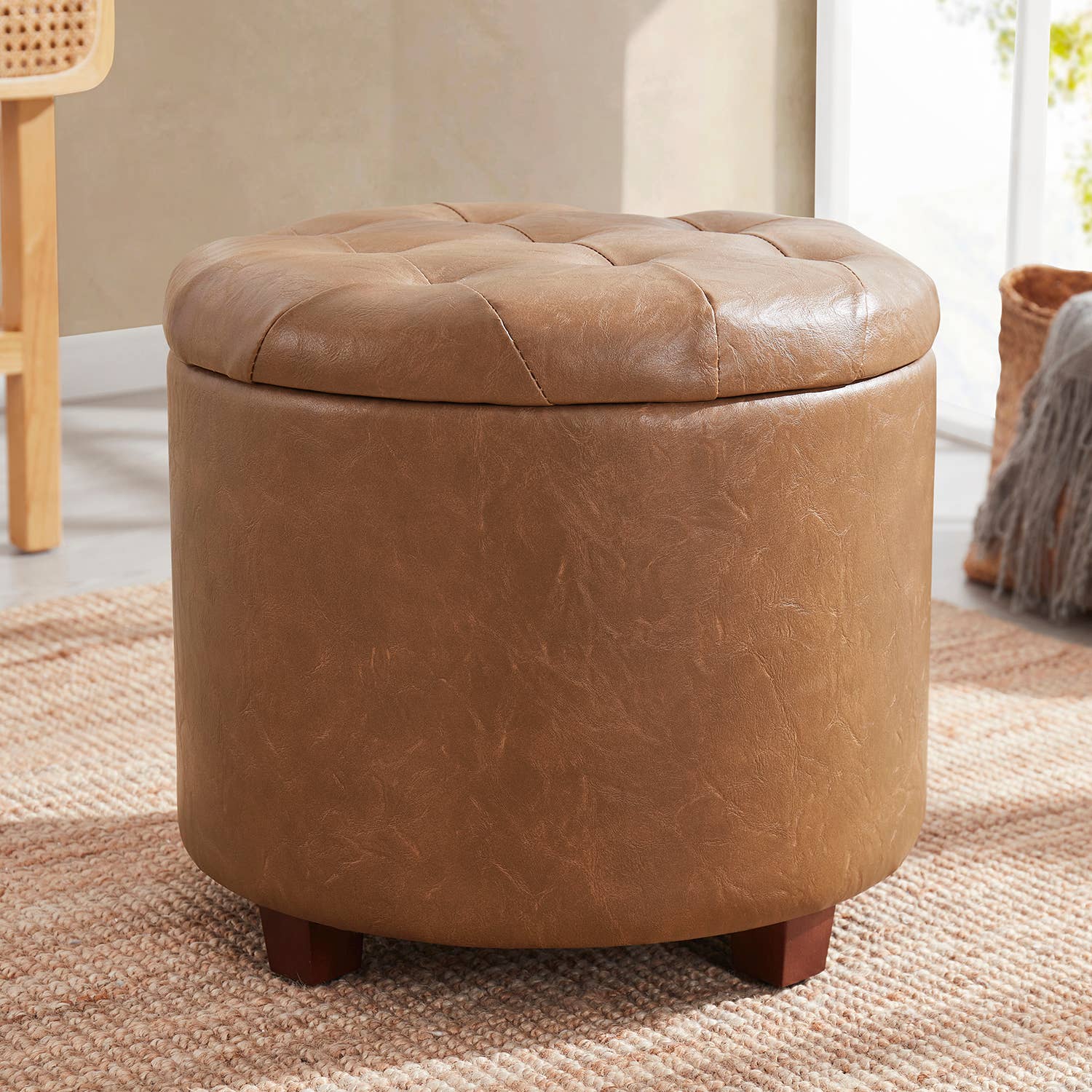 Donovan Round Tufted Storage Ottoman