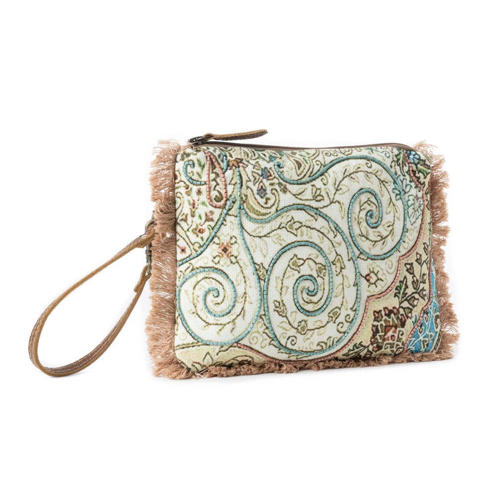 Mystic Meadow Embroidered Pouch in Boho Blue Myra Bag