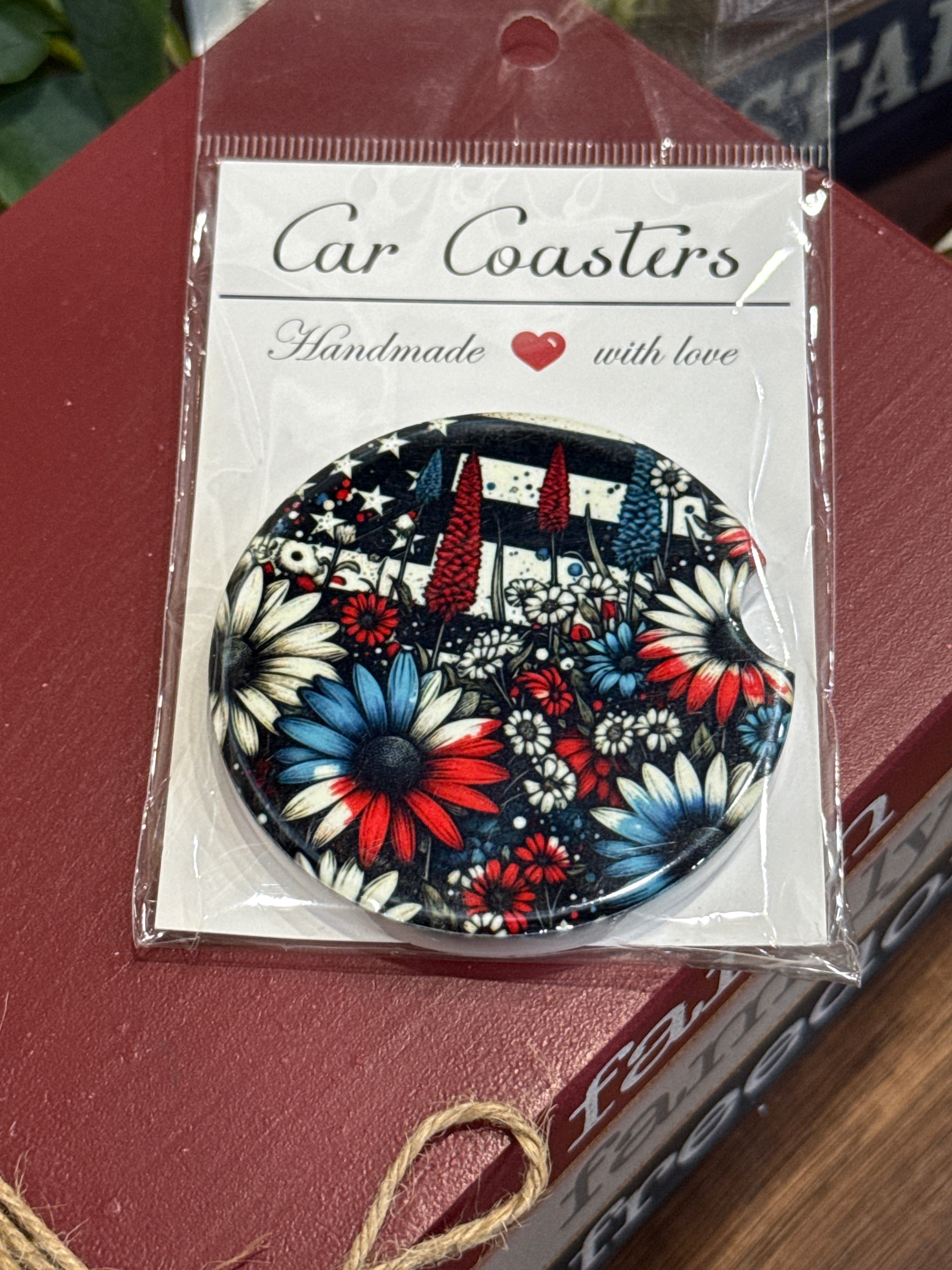 Patriotic Flowers Ceramic Car Coaster
