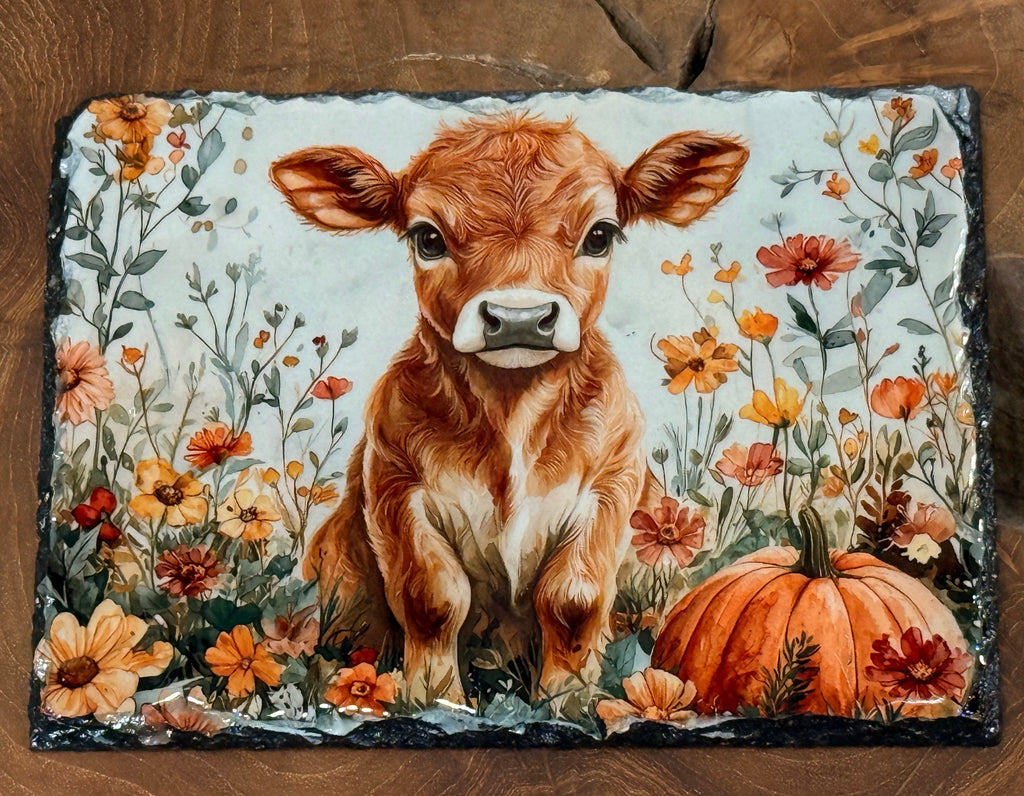 Fall Baby Cow Slate Picture Decor