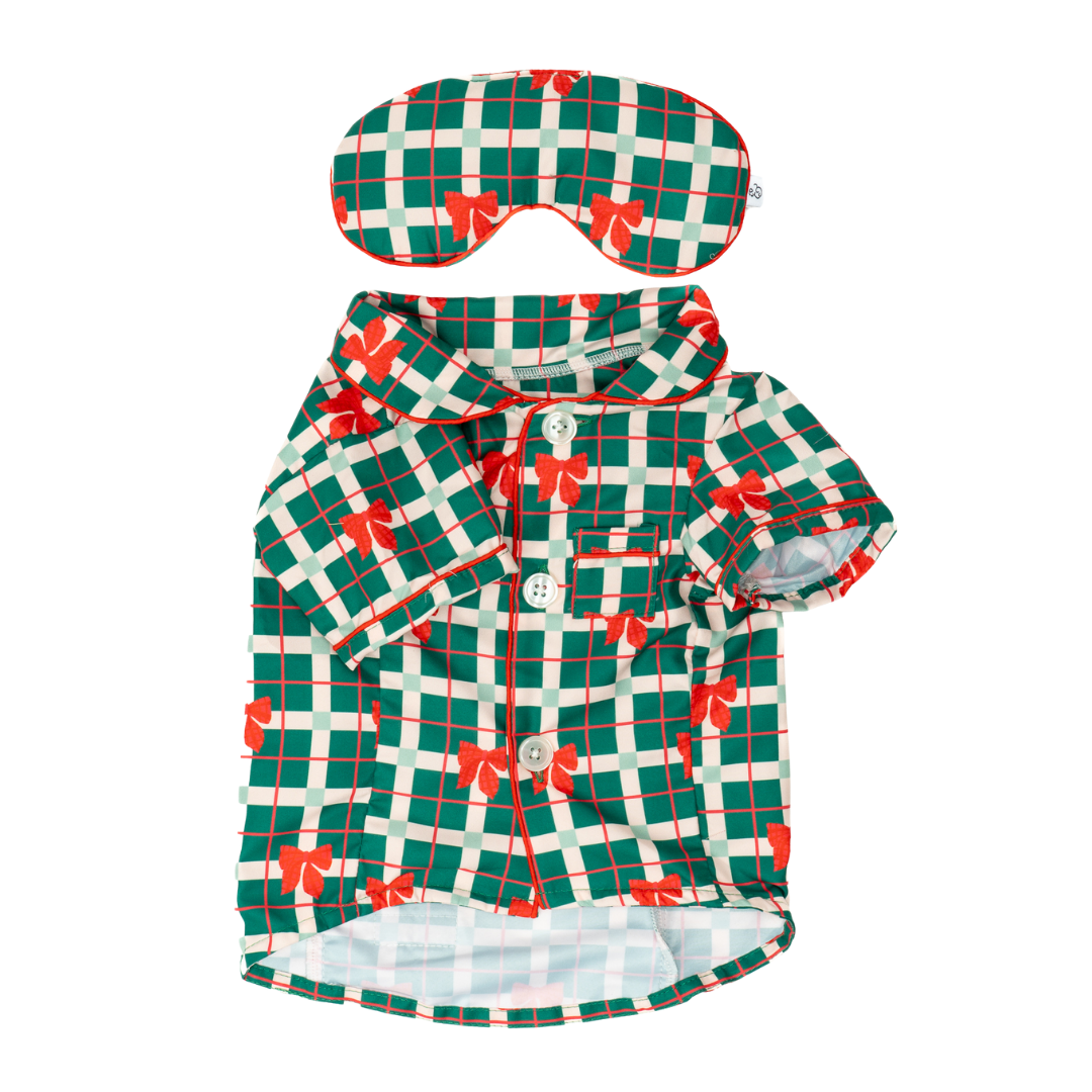 Howliday Bows Dog Pajamas + Human Eye Pillow