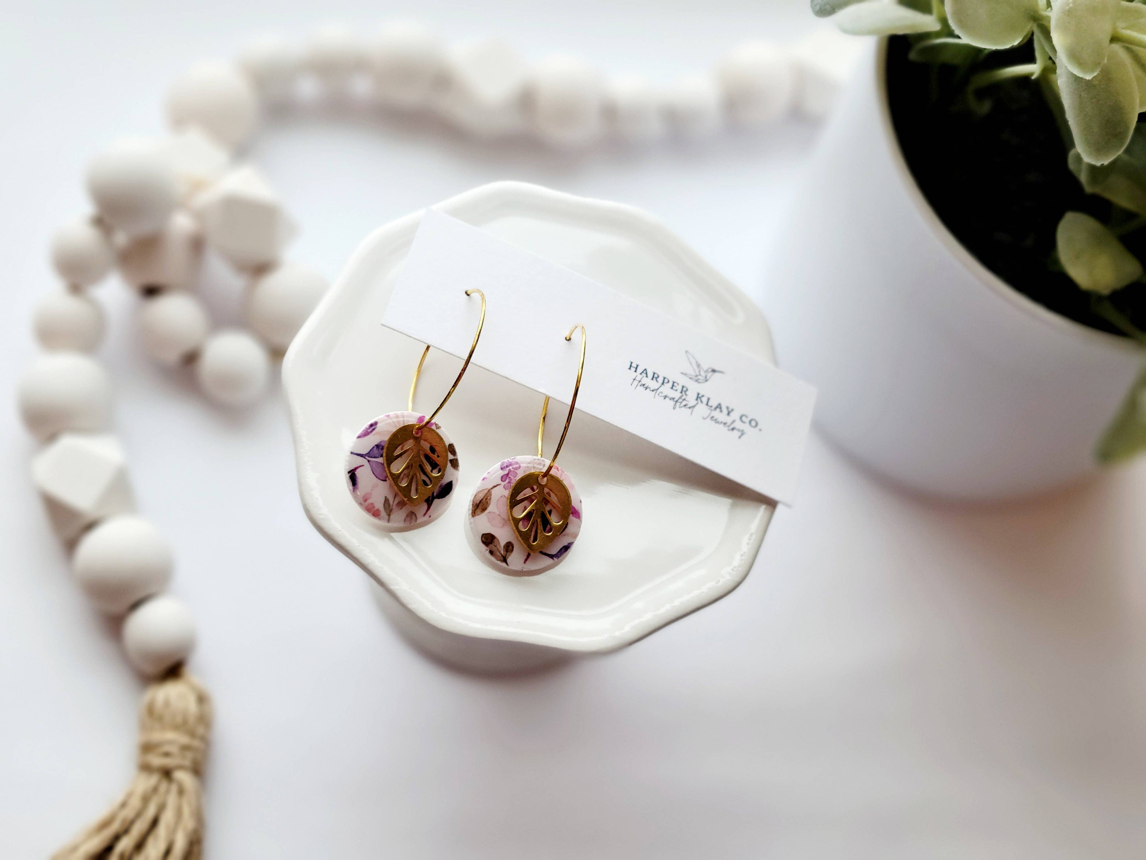 The Floral Leaf Hoops- Spring Polymer Clay Earrings