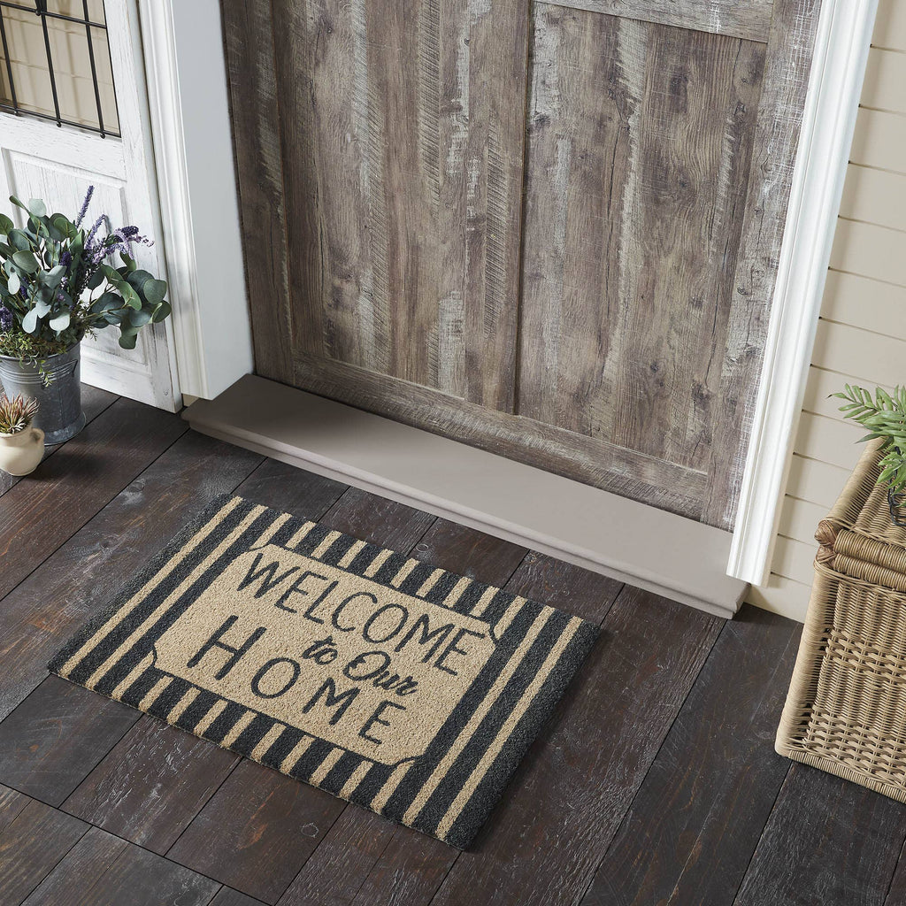 Welcome To Our Home Charcoal Stripes Coir Rug 20x30