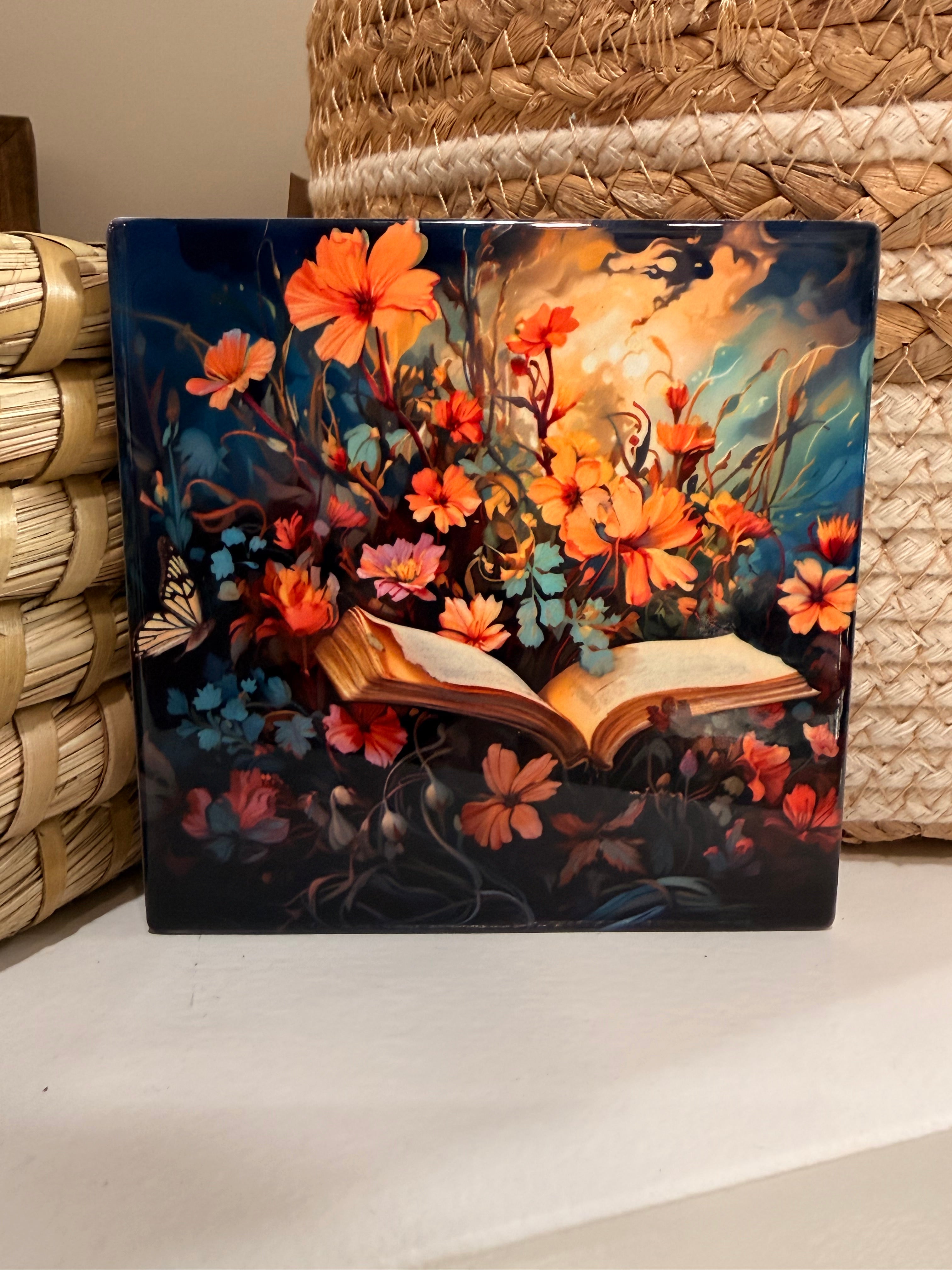 Floral Book II Ceramic Coaster