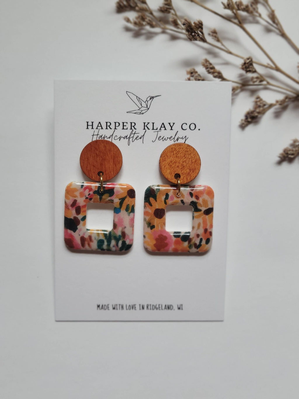 The Square Floral Set- Polymer Clay Earrings